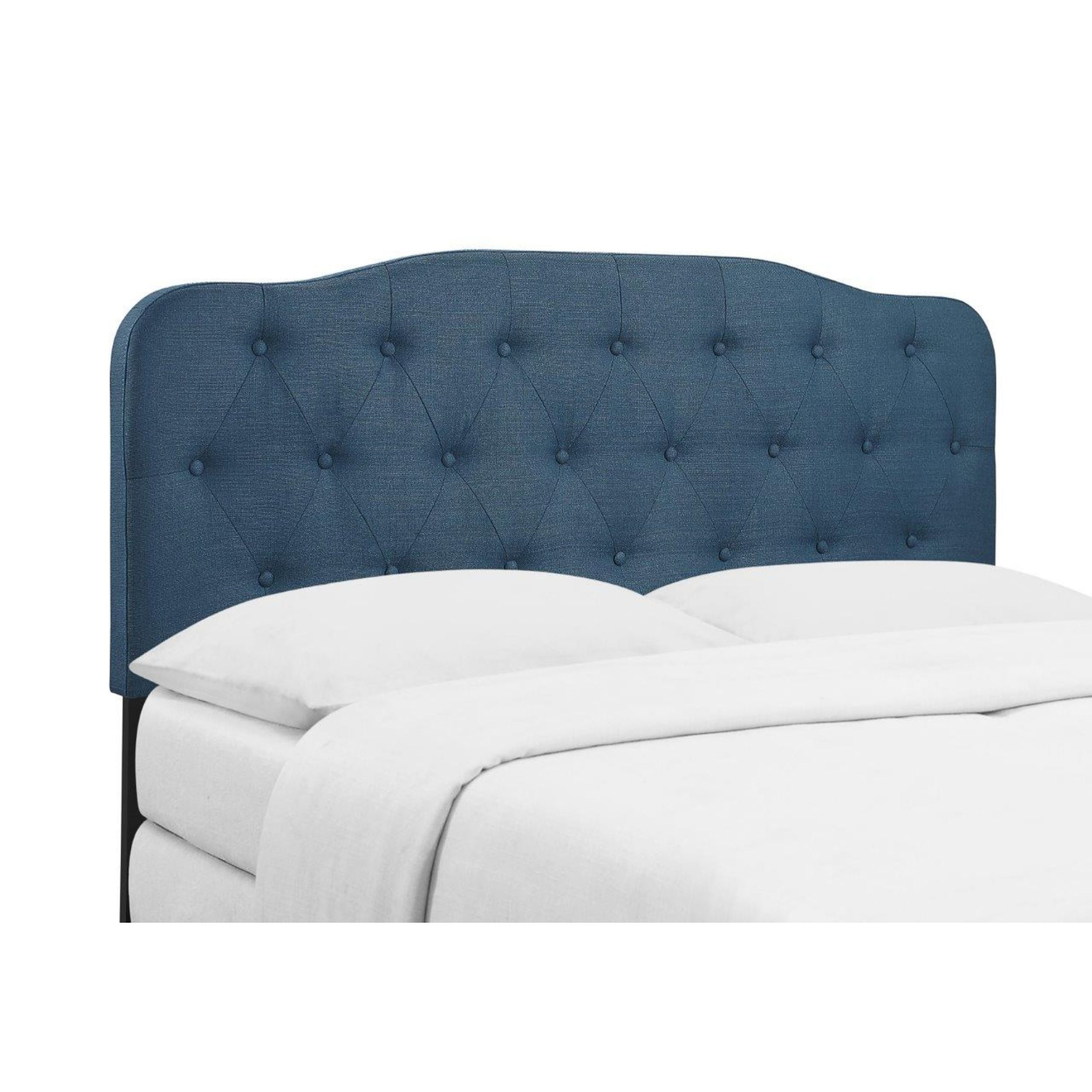 Home Design Carmel Upholstered King Panel Bed Frame with Curved Tufted Headboard and Padded Seat, Blue, Easy assembly - Image 4