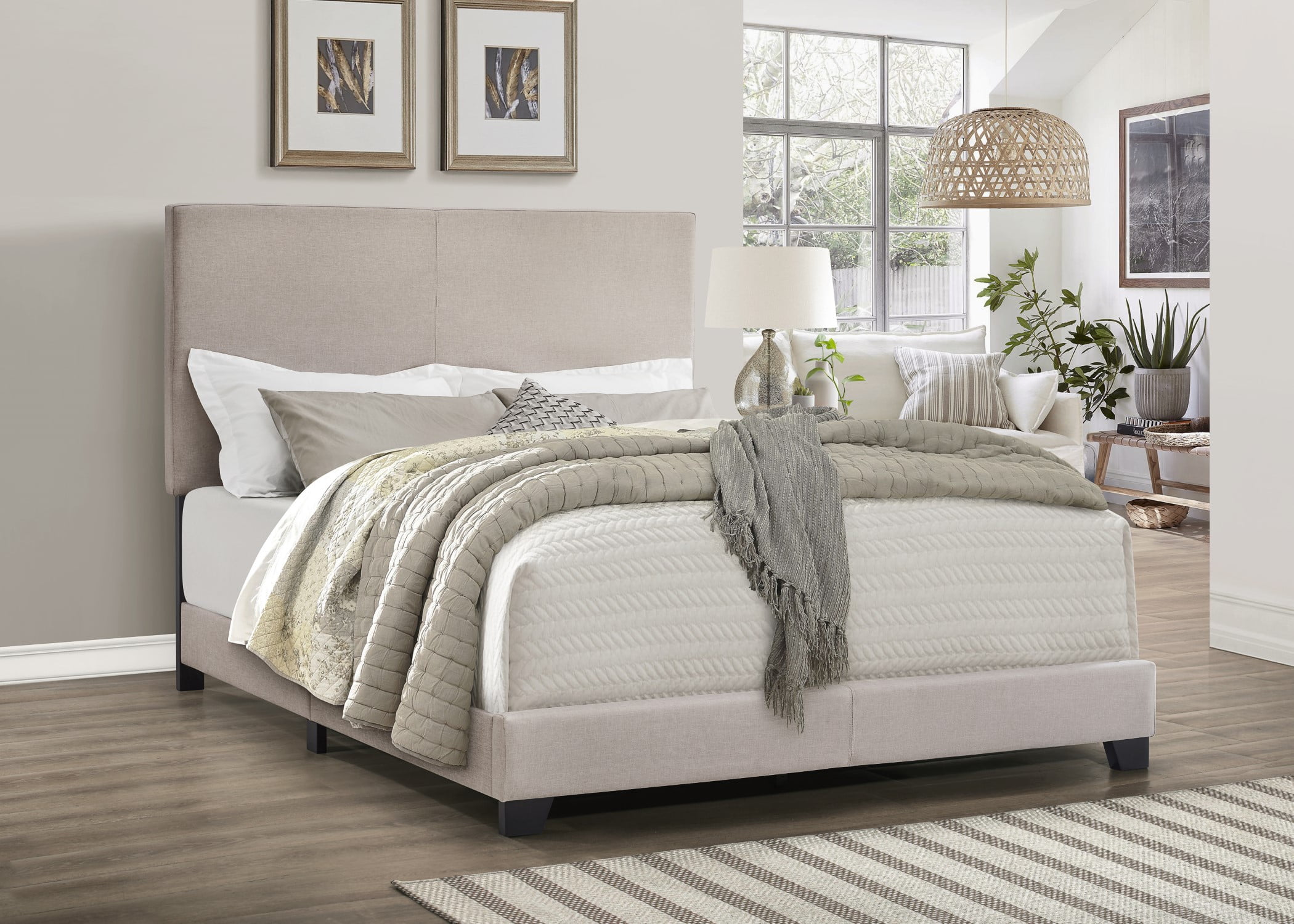 Home Design Evon King Linen Upholstered Bed Frame with Foam Padding and Polyester Upholstery, Warm Gray, Easy assembly - Image 2