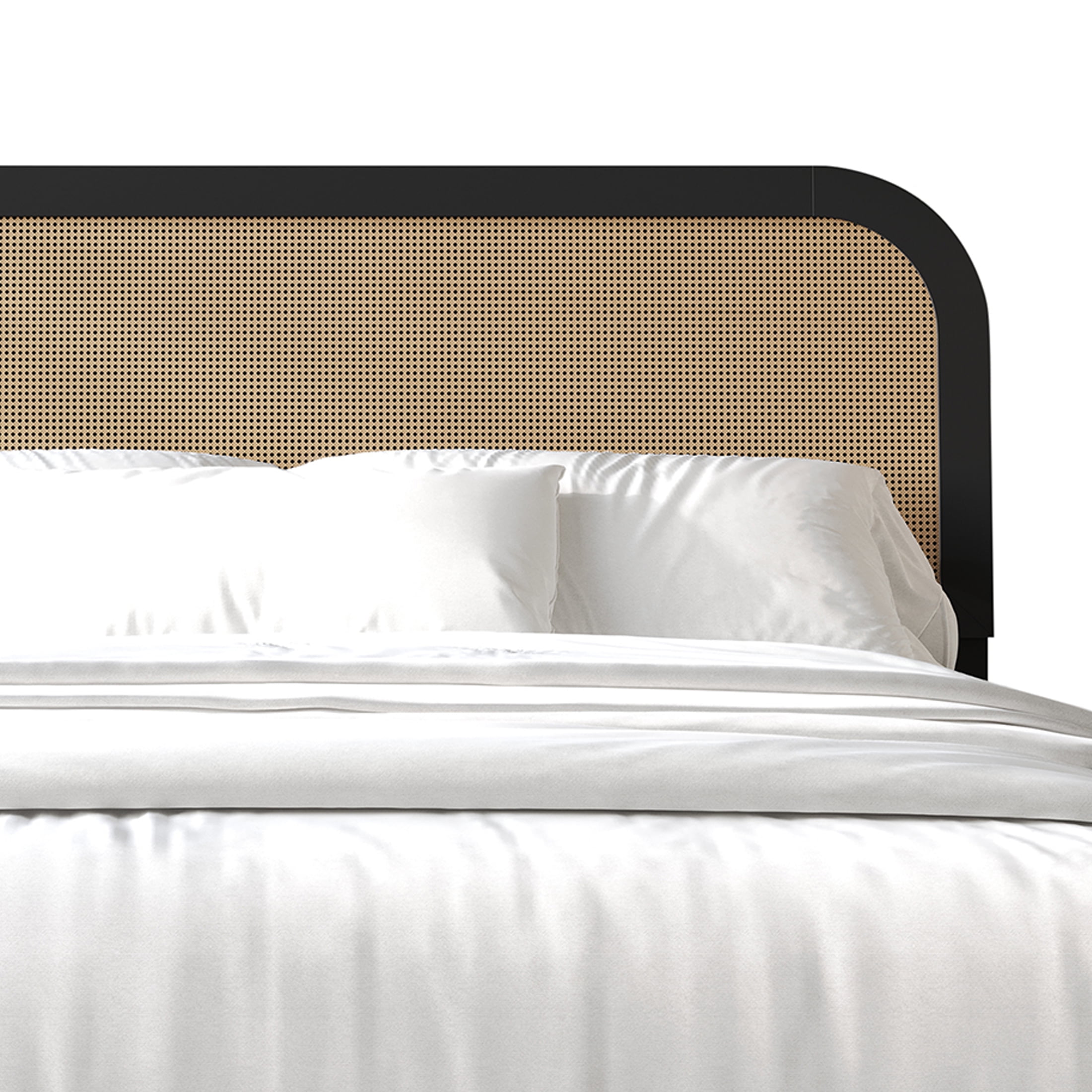 Castle Place Rattan Wooden Queen Platform Bed with 2 Nightstands, Black - Image 7