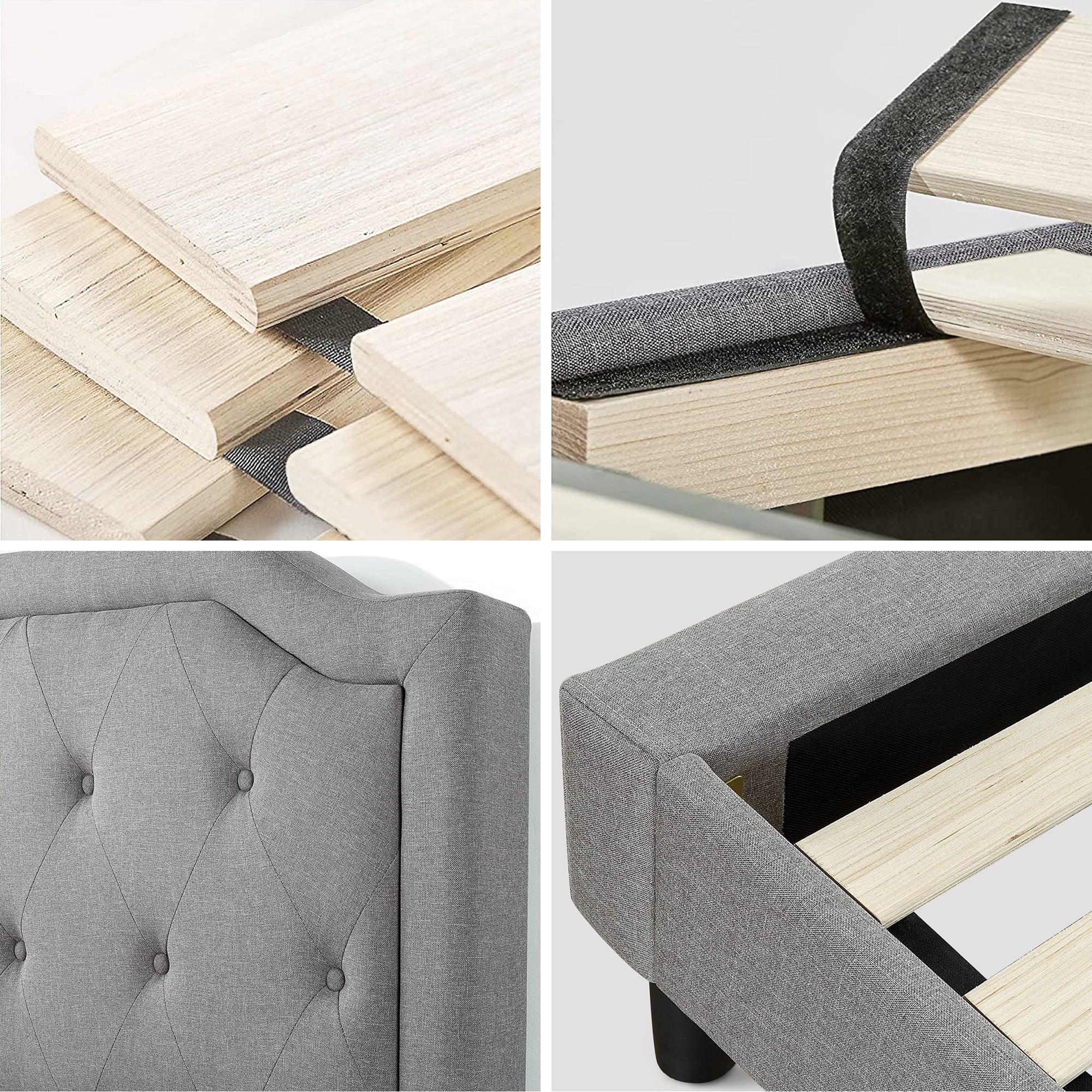 Zinus Kellen 42" Upholstered Scalloped Platform Bed Frame, King, Gray - Image 6