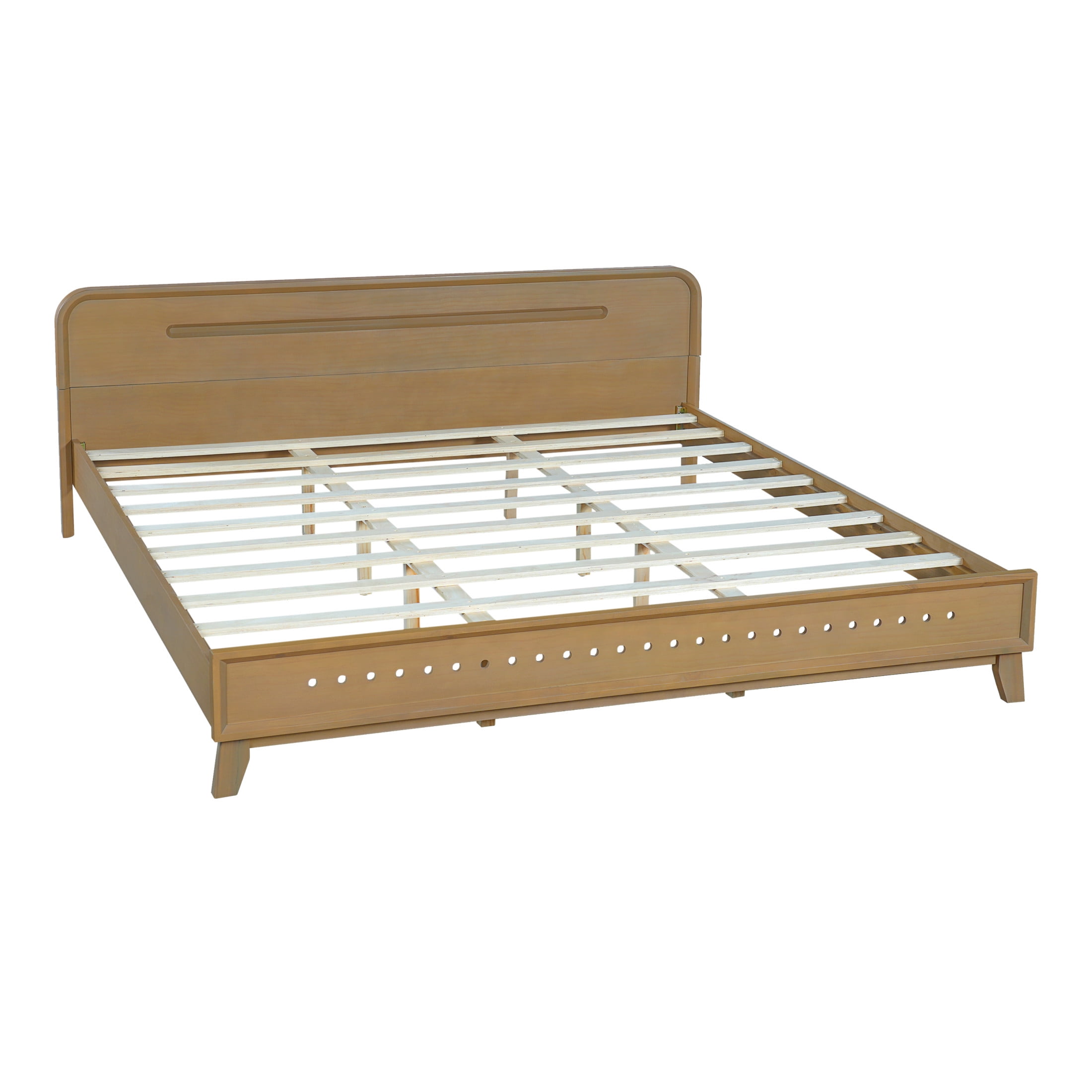 Christopher Knight Home King Size Bed Frame with Headboard, Solid Wood Platform Bed, Earthy Khaki - Image 3