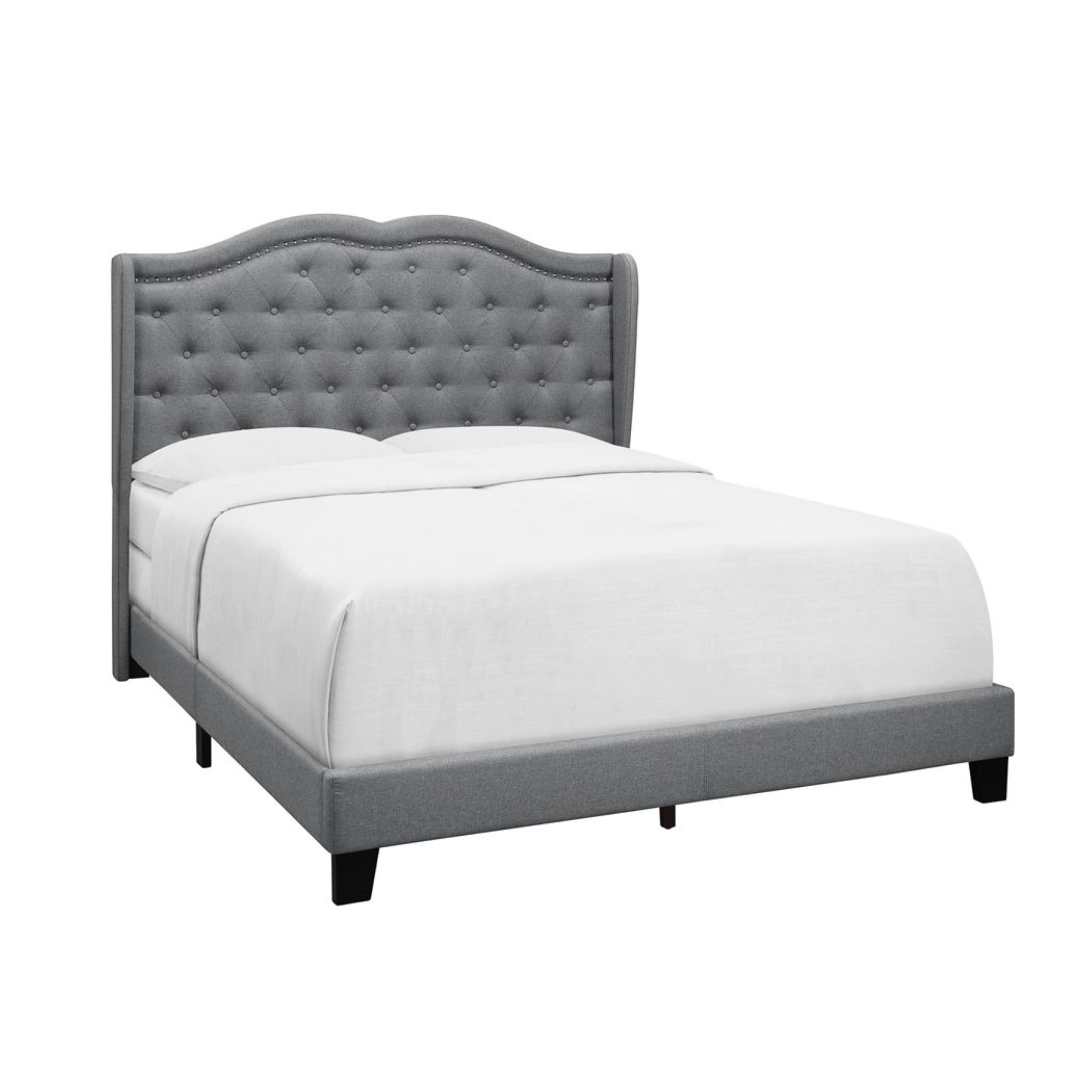 Home Design Aden Queen Upholstered Panel Bed Frame with Wingback Headboard, Button Tufted, Gray, Easy Assembly, for Adult Bedroom - Image 2