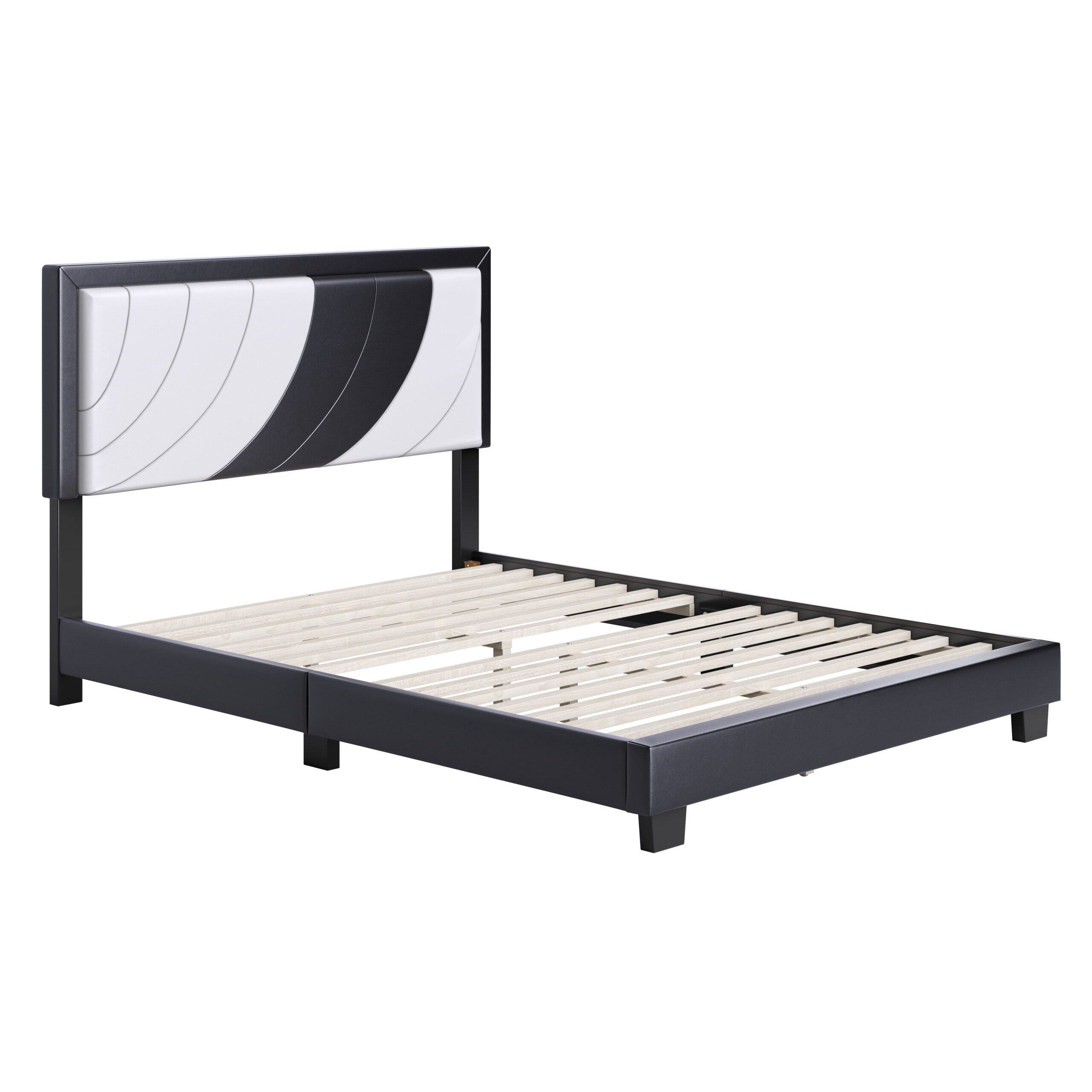 Boyd Sleep Bree White/Black Faux Leather Full Size Fully Upholstered Platform Bed Frame with Adjustable Headboard - Image 7