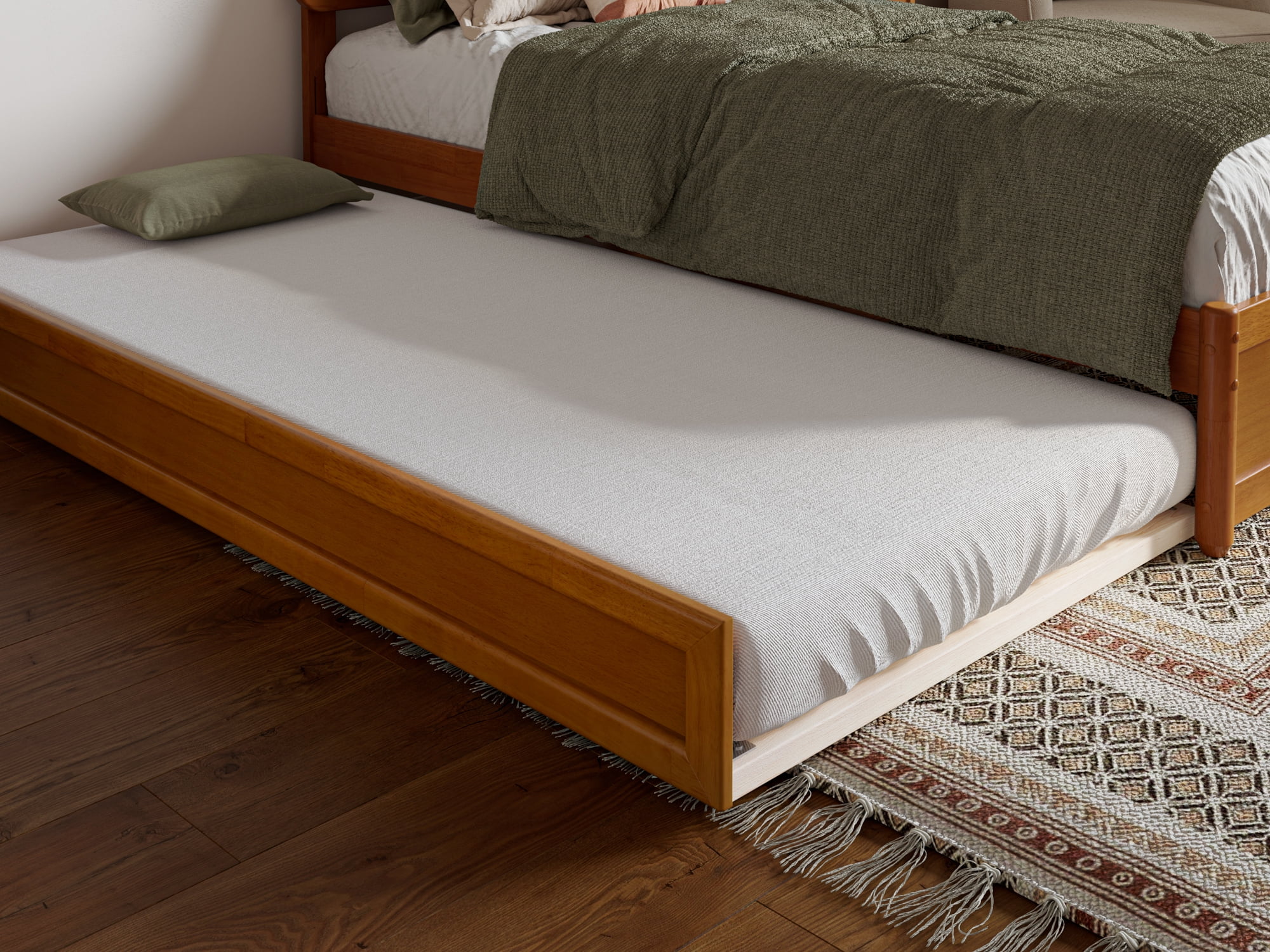 AFI Lylah Full Wood Platform Bed with Panel Footboard and Twin Trundle, Light Toffee - Image 6