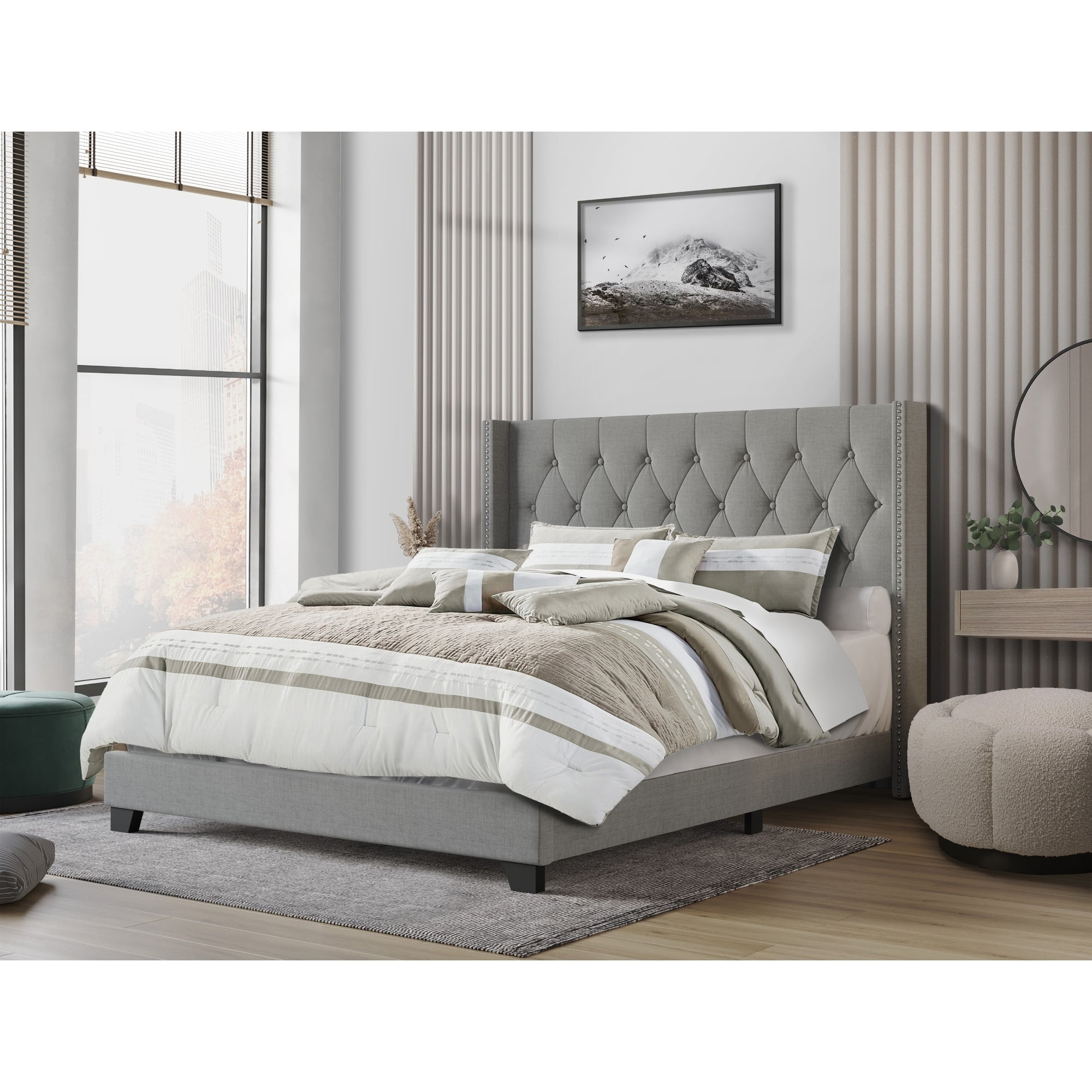 Home Design Danbury Twin Tufted Upholstered Panel Bed Frame For Adult, Box Spring Required (Sold Separately), Gray - Image 2