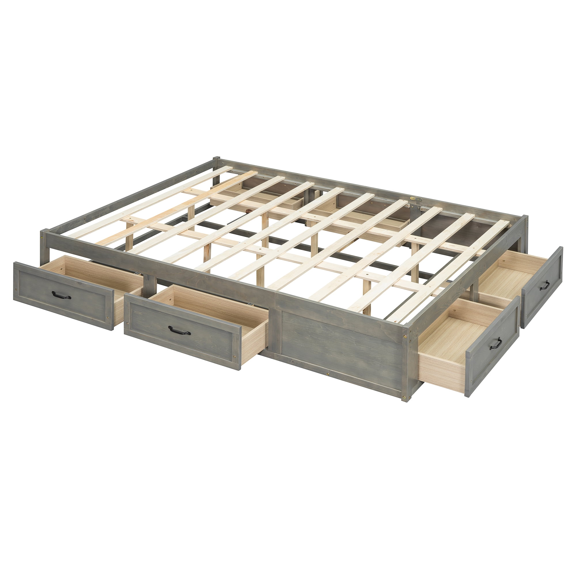 Aukfa Platform Bed with 6 Storage Drawers, Queen Size Captain Bed Frame, Farmhouse Style, Antique Gray - Image 3