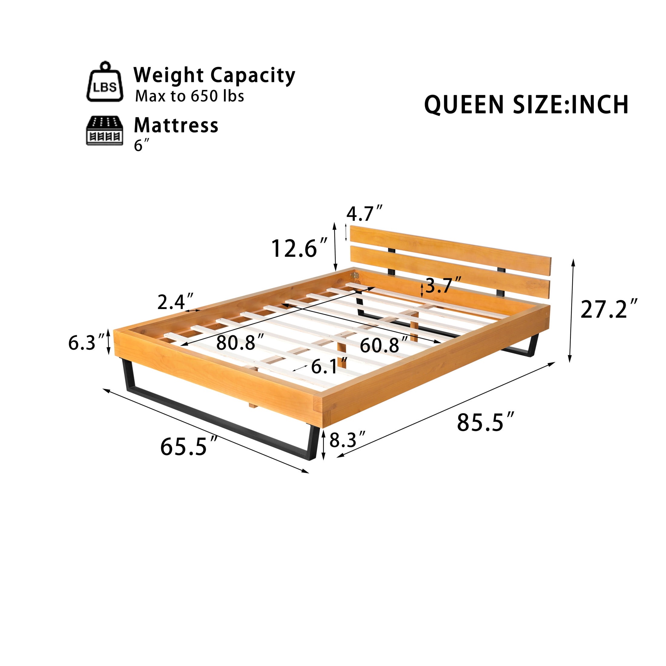 Christopher Knight Home Industrial Queen Platform Bed Frame with Headboard, Natural+Black - Image 3