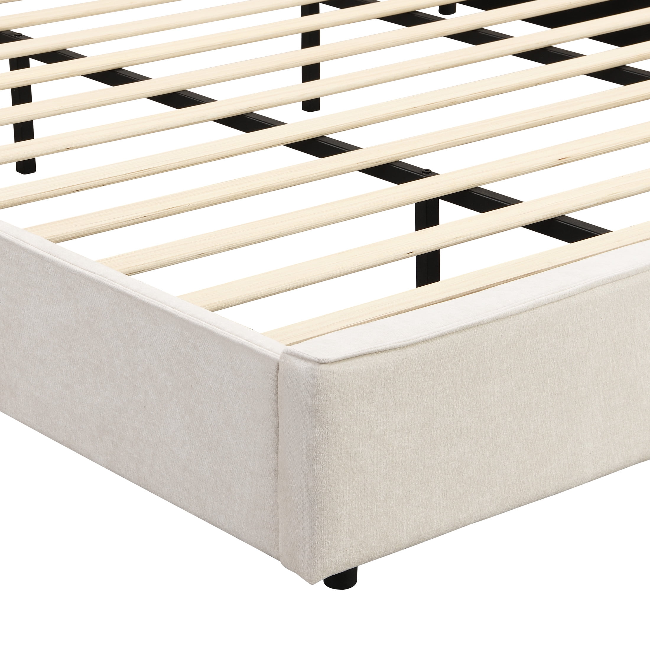 Carys Modern King Boucle Upholstered Bed, Platform Bed with Wingback Headboard, White - Image 5