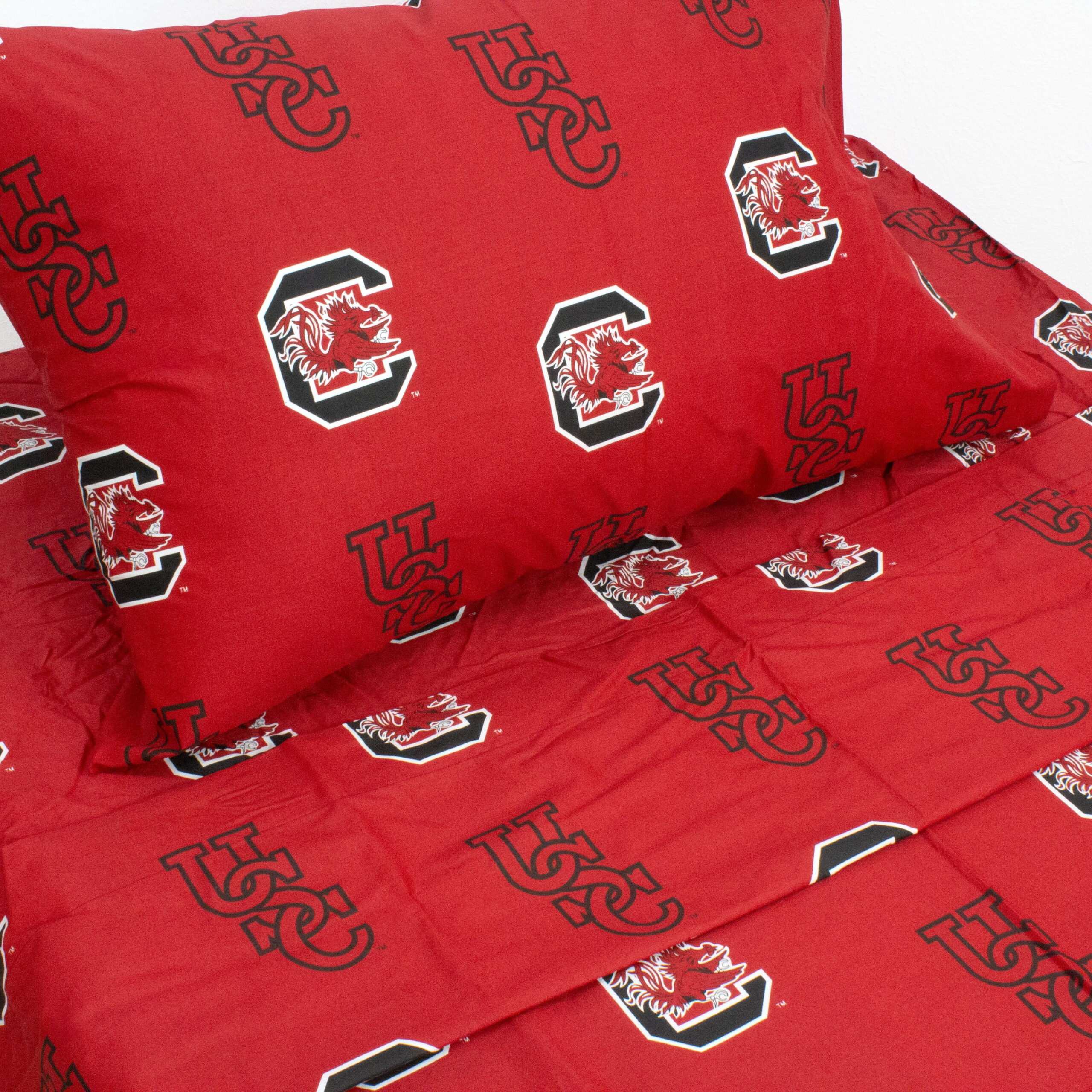 South Carolina Gamecocks 100% cotton, 4 piece sheet set - flat sheet, fitted sheet, 2 pillow cases, Queen, Team Colors - Image 3