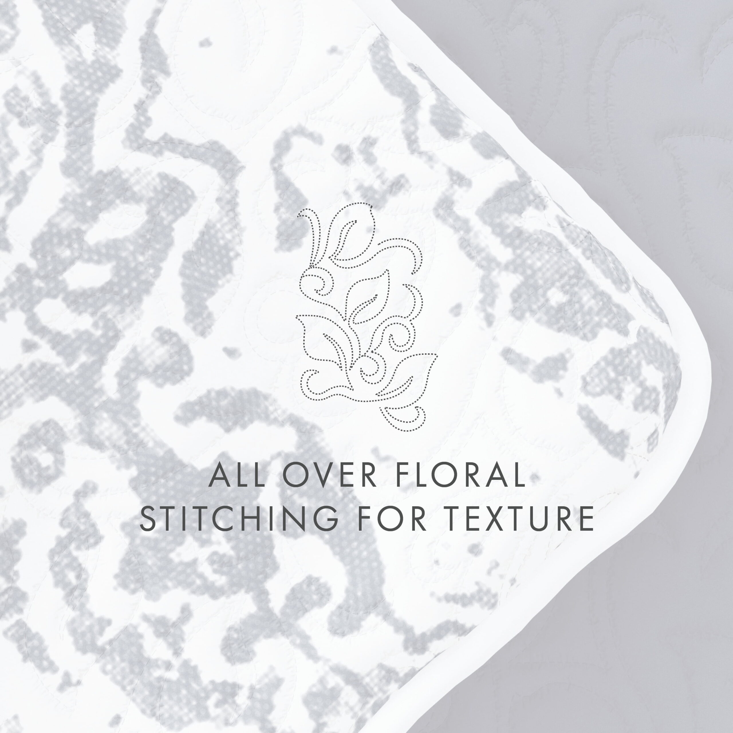 Noble Linens Dusk Blue 3 Piece Distressed Damask Reversible Print Quilt Set, King / CalKing - Image 3