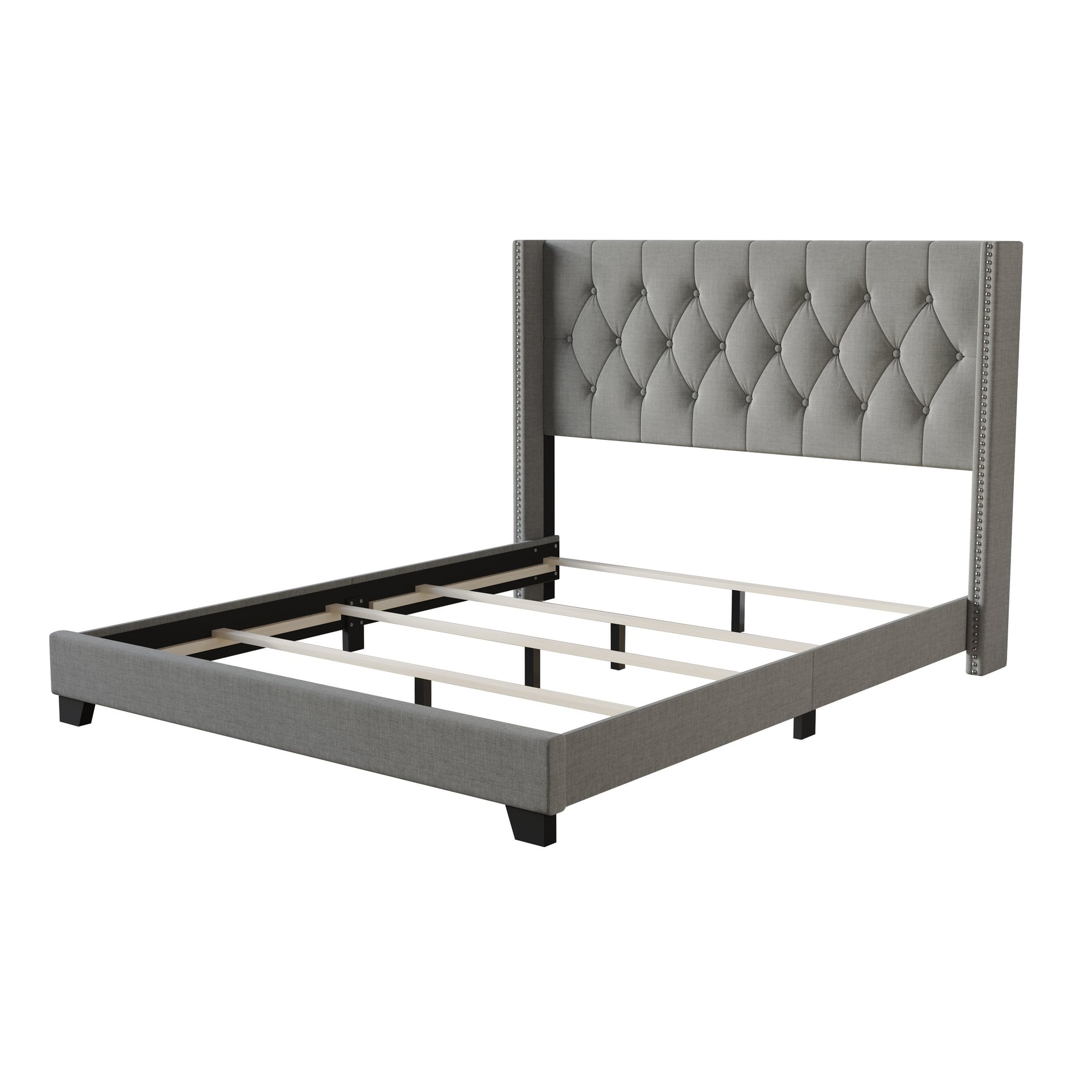 Home Design Danbury Twin Tufted Upholstered Panel Bed Frame For Adult, Box Spring Required (Sold Separately), Gray - Image 4