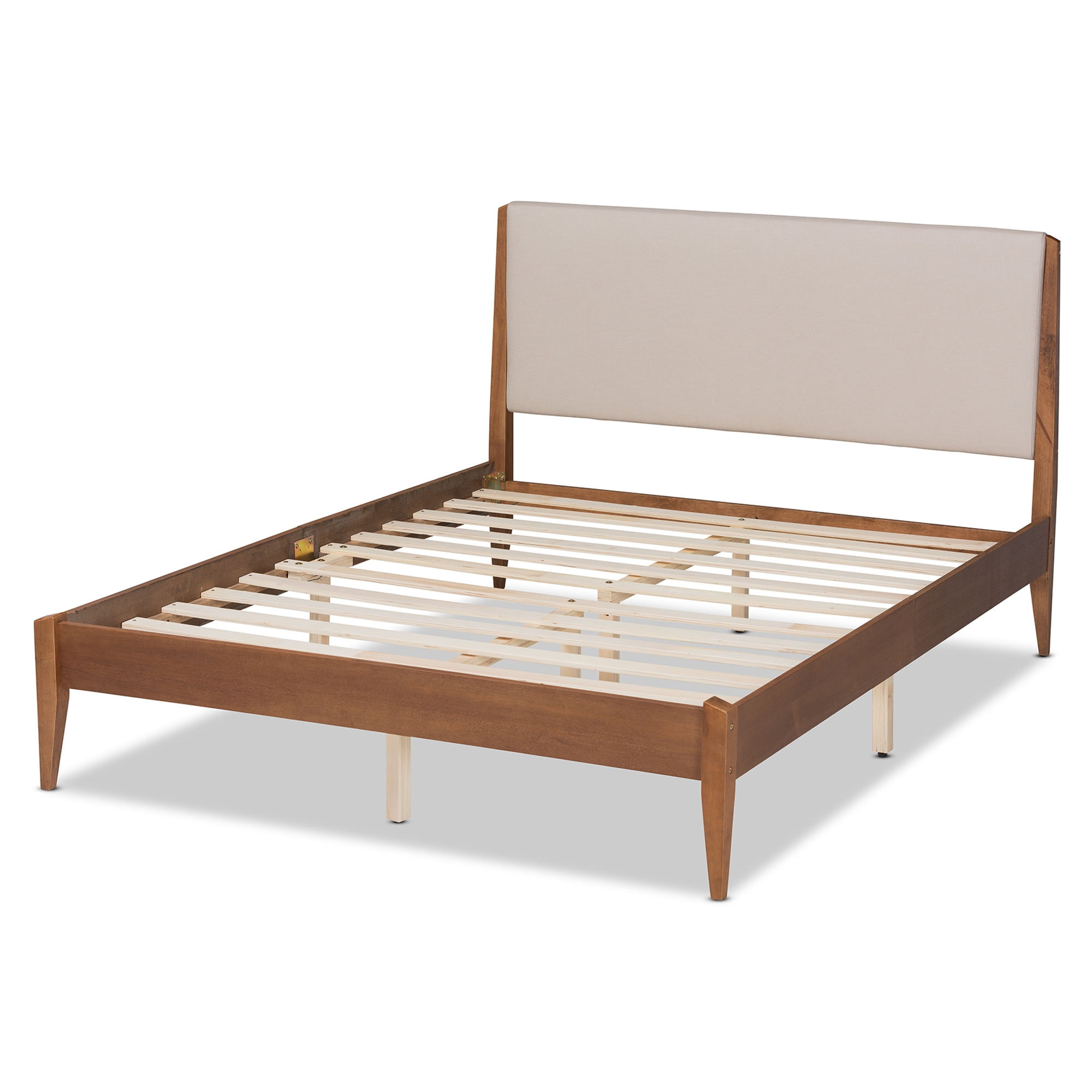 Baxton Studio Lenora Mid-Century Modern Beige Fabric Upholstered and Walnut Brown Finished Wood Queen Size Platform Bed - Image 4