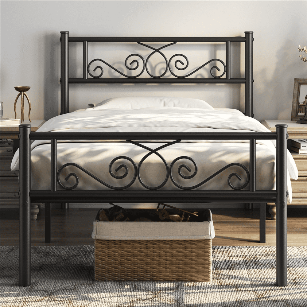 Renwick Modern Scroll Metal Platform Bed for Adult, Black, Twin XL - Image 3