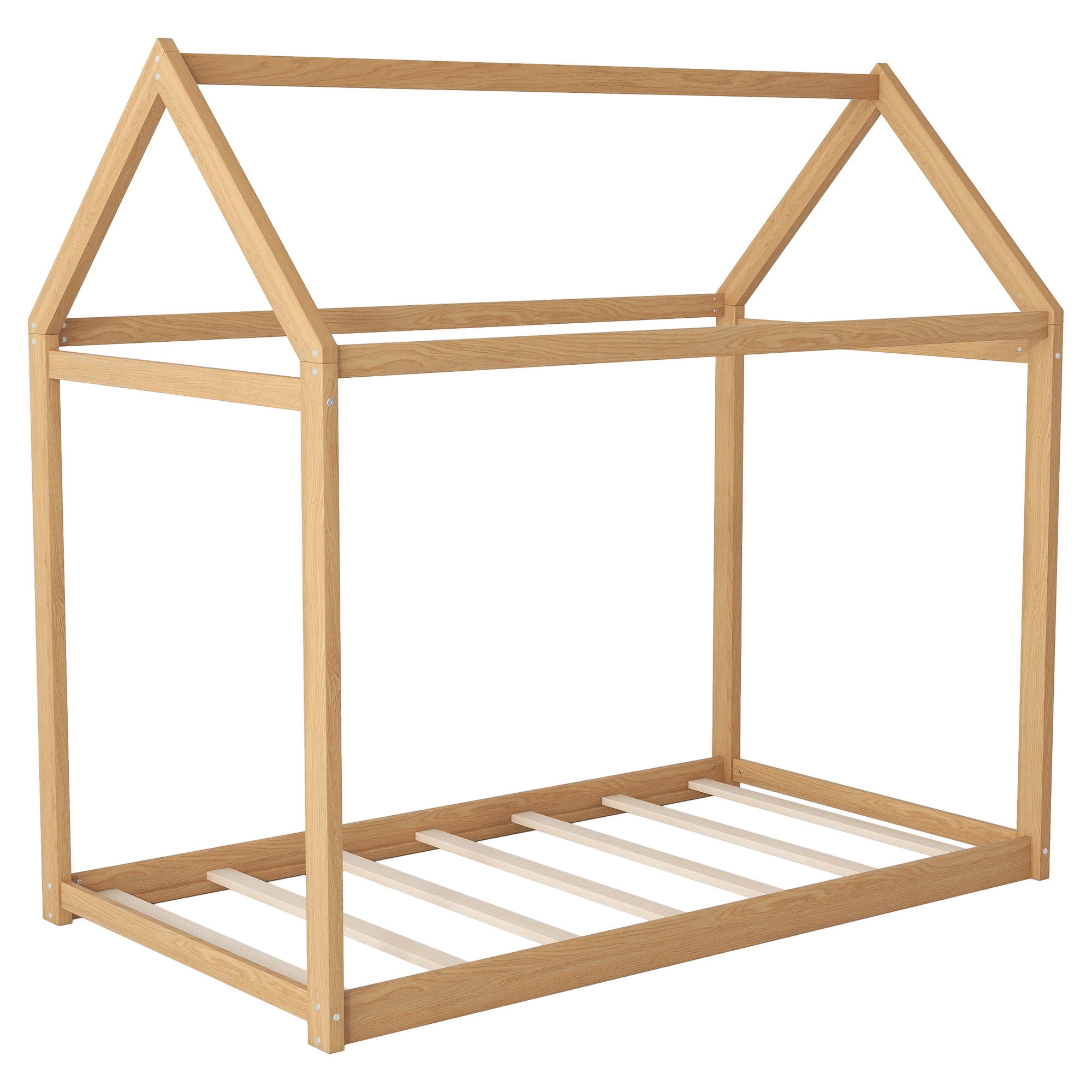 Euroco Twin Wood House Bed Frame with Roof, Wood - Image 6