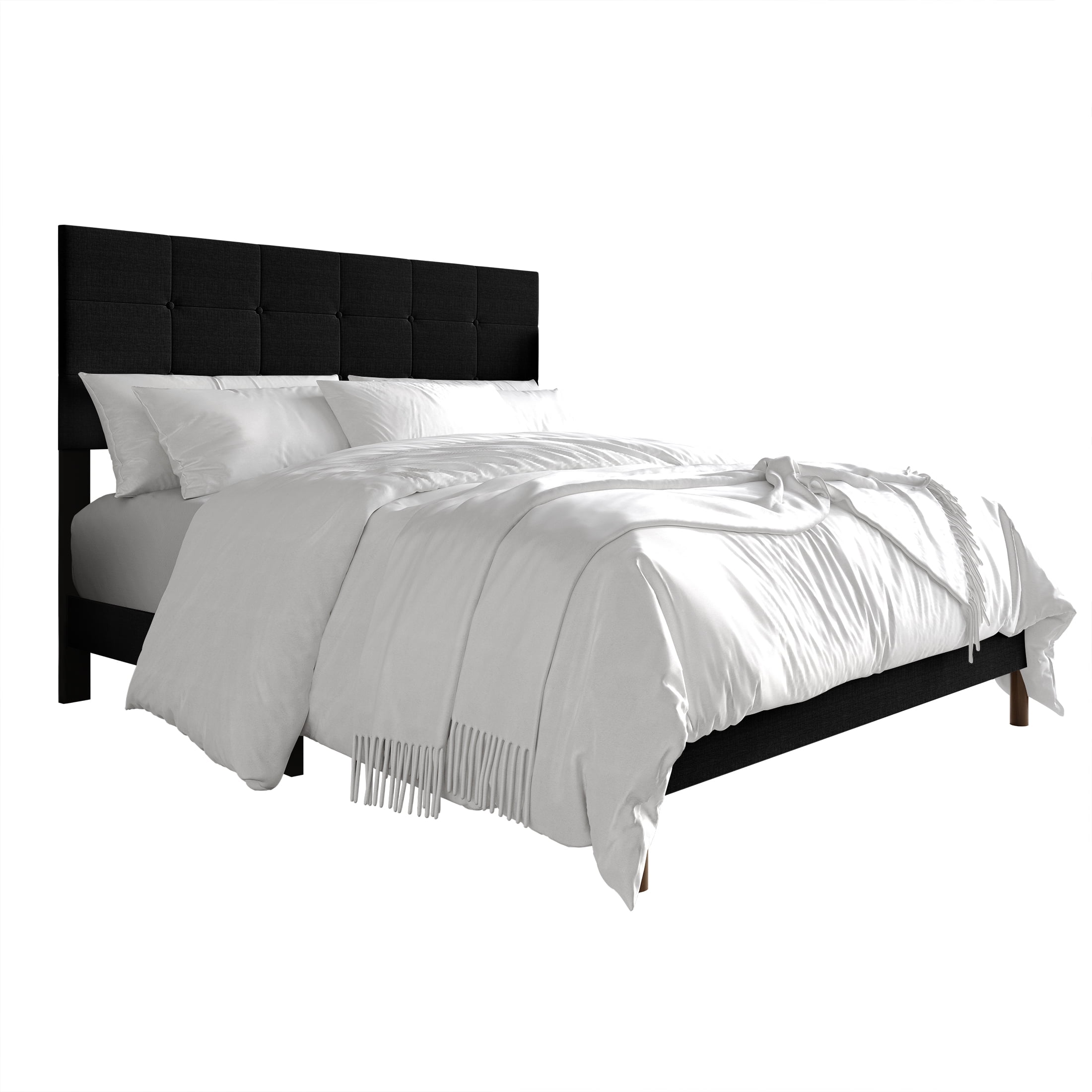 Castle Place Elegant Square Tufted Linen Upholstered Full Platform Bed, Black - Image 7