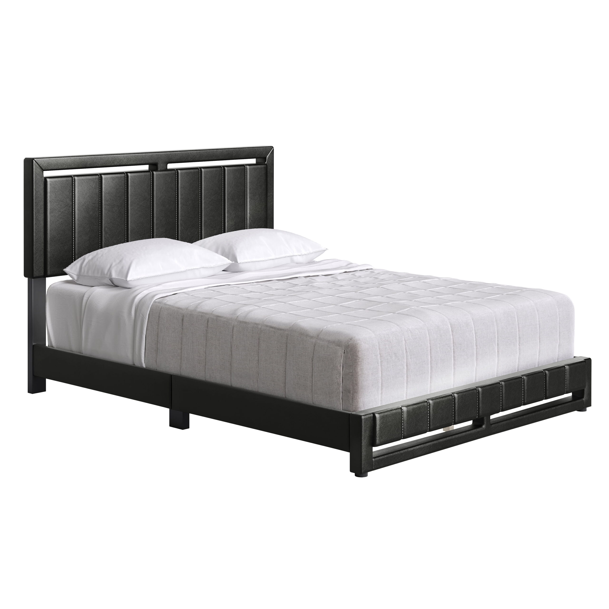 Boyd Sleep Beaumont Black Faux Leather Queen Size Fully Upholstered Platform Bed Frame with Adjustable Headboard - Image 6