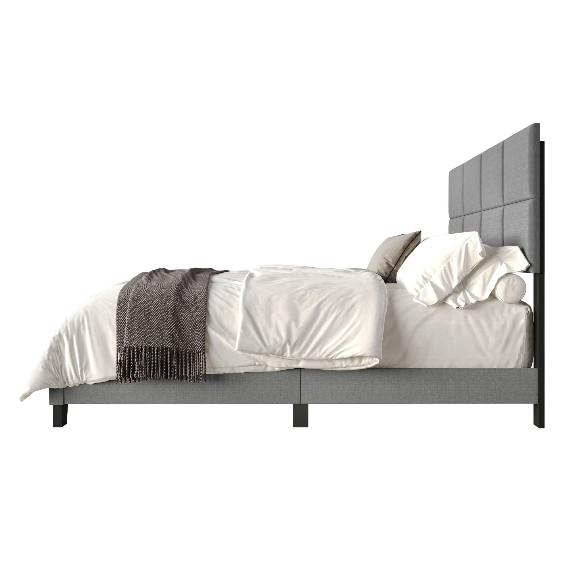 Home Design Lufkin Twin Upholstered Panel Bed Frame with Checkered Tufted Headboard & Foam-Filled Comfort, Gray, Easy Assembly - Image 5