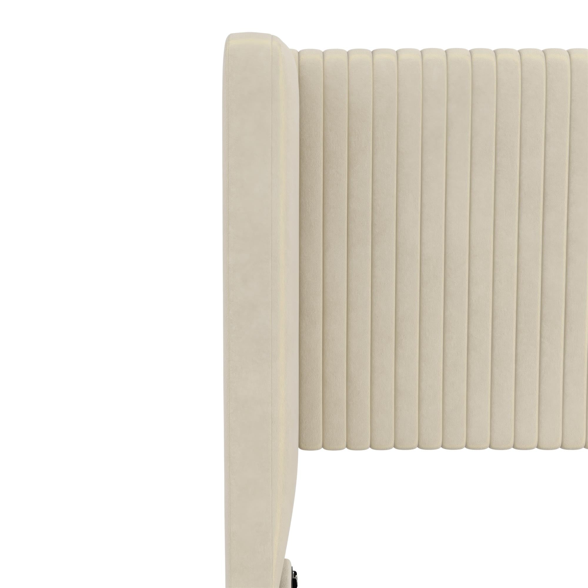 Mainstays Kelsey Upholstered Platform Bed Frame with Tufted Wingback Headboard, No Box Spring Required, Queen, Cream Velvet - Image 6