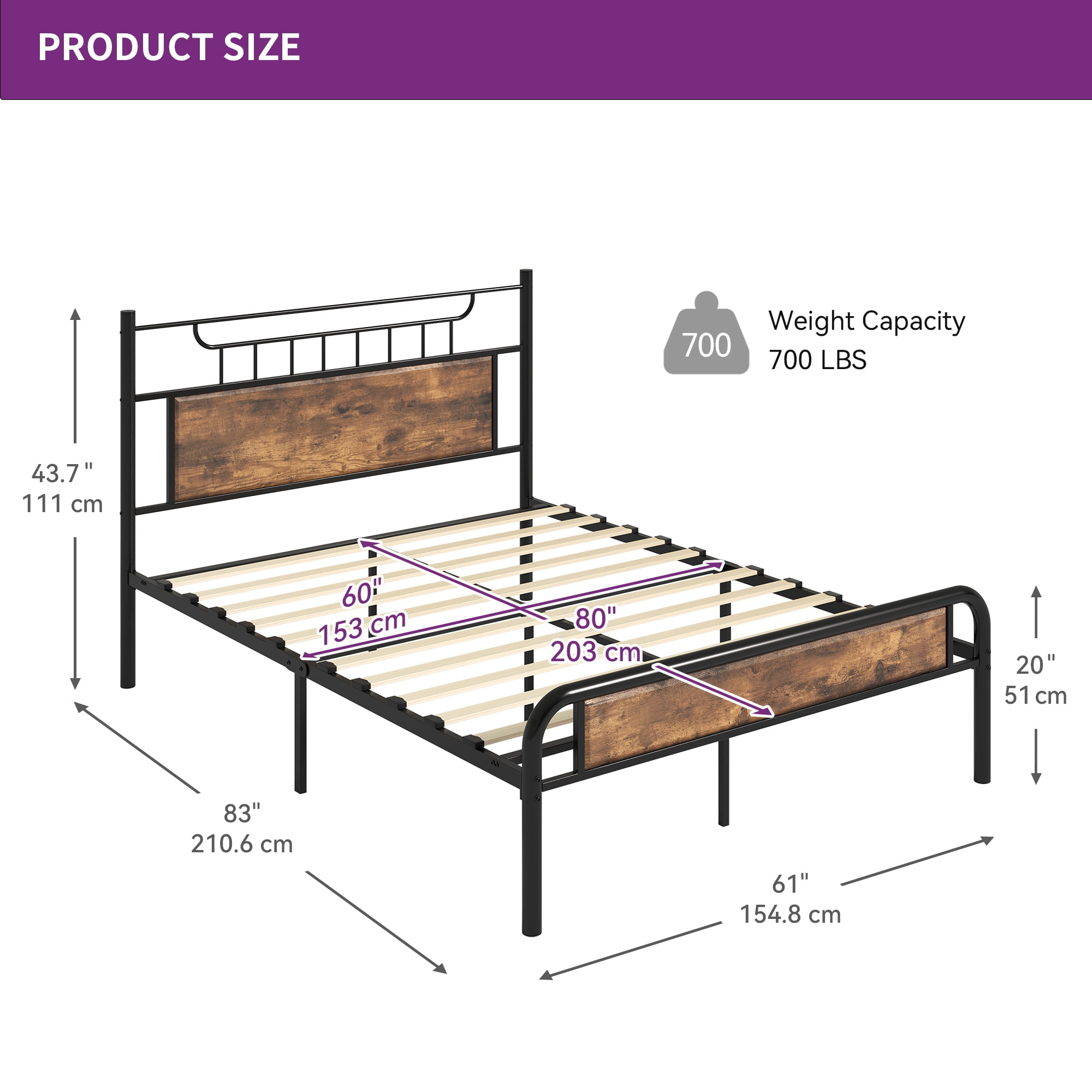 Uforic Farmhouse Queen Metal Platform Bed Frame with Headboard & Soundproof Cotton, Black - Image 6