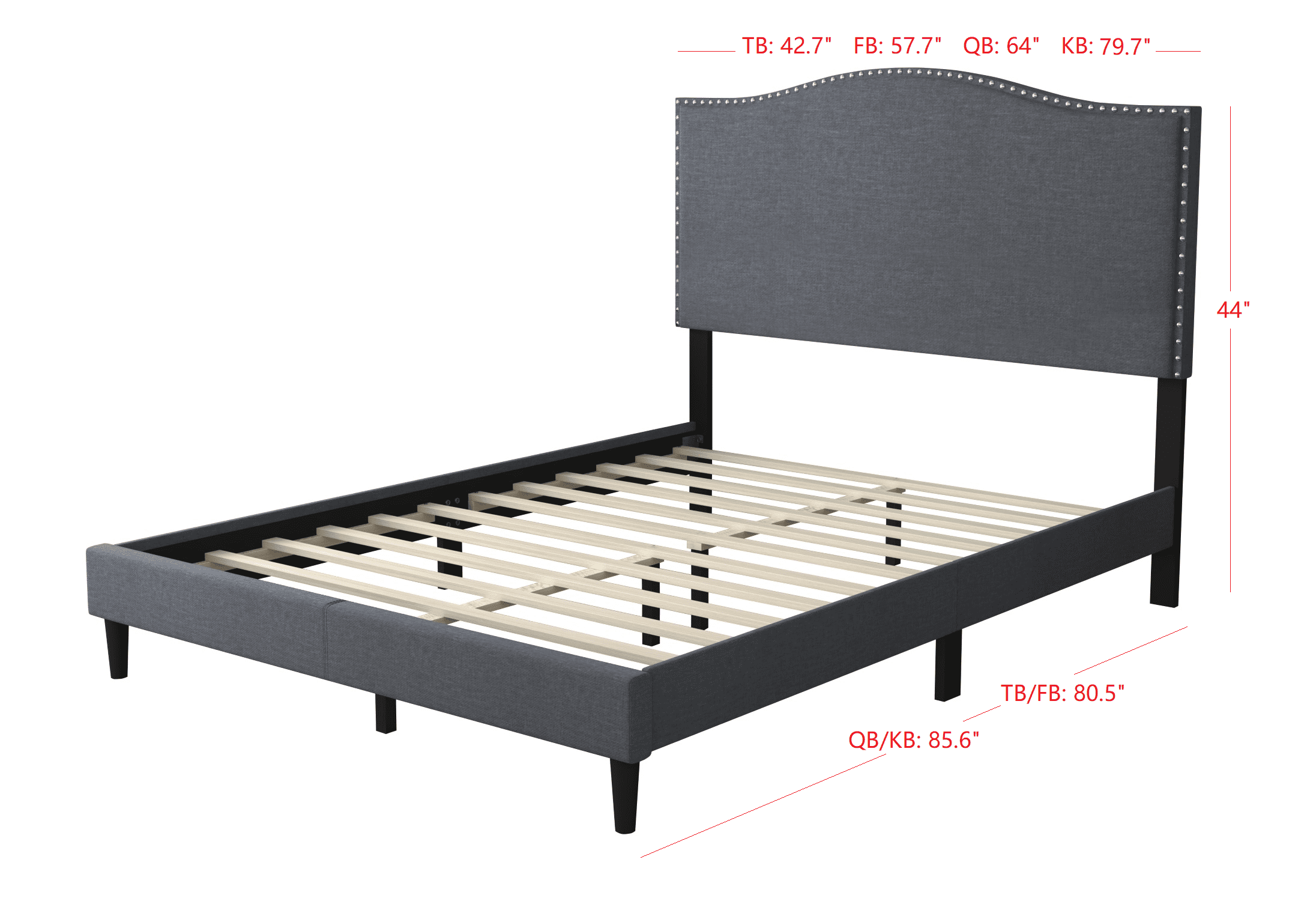 Home Design Manuel King Upholstered Platform Bed Frame with Nailhead Trim and Foam-Filled Headboard, Gray, Easy assembly - Image 4