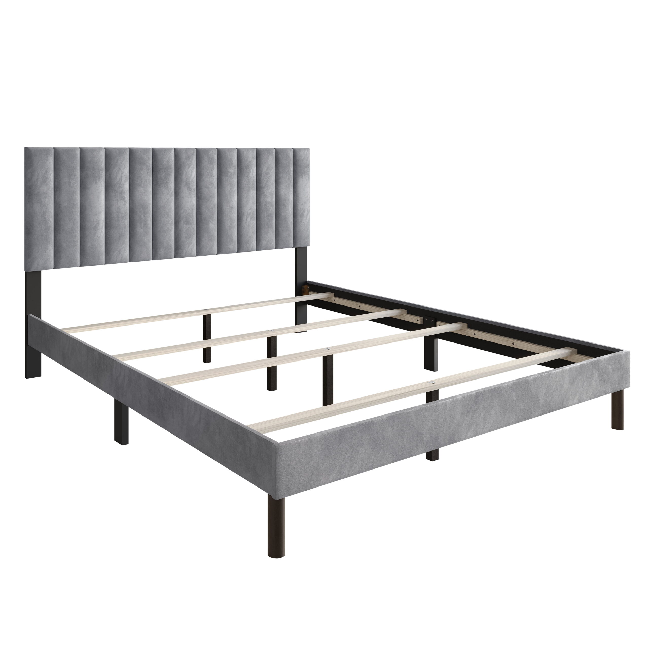 Home Design Sitka Twin Velvet Upholstered Platform Bed Frame with Channel-Tufted Headboard & Foam Padding, Silver Gray, Easy Assembly - Image 6