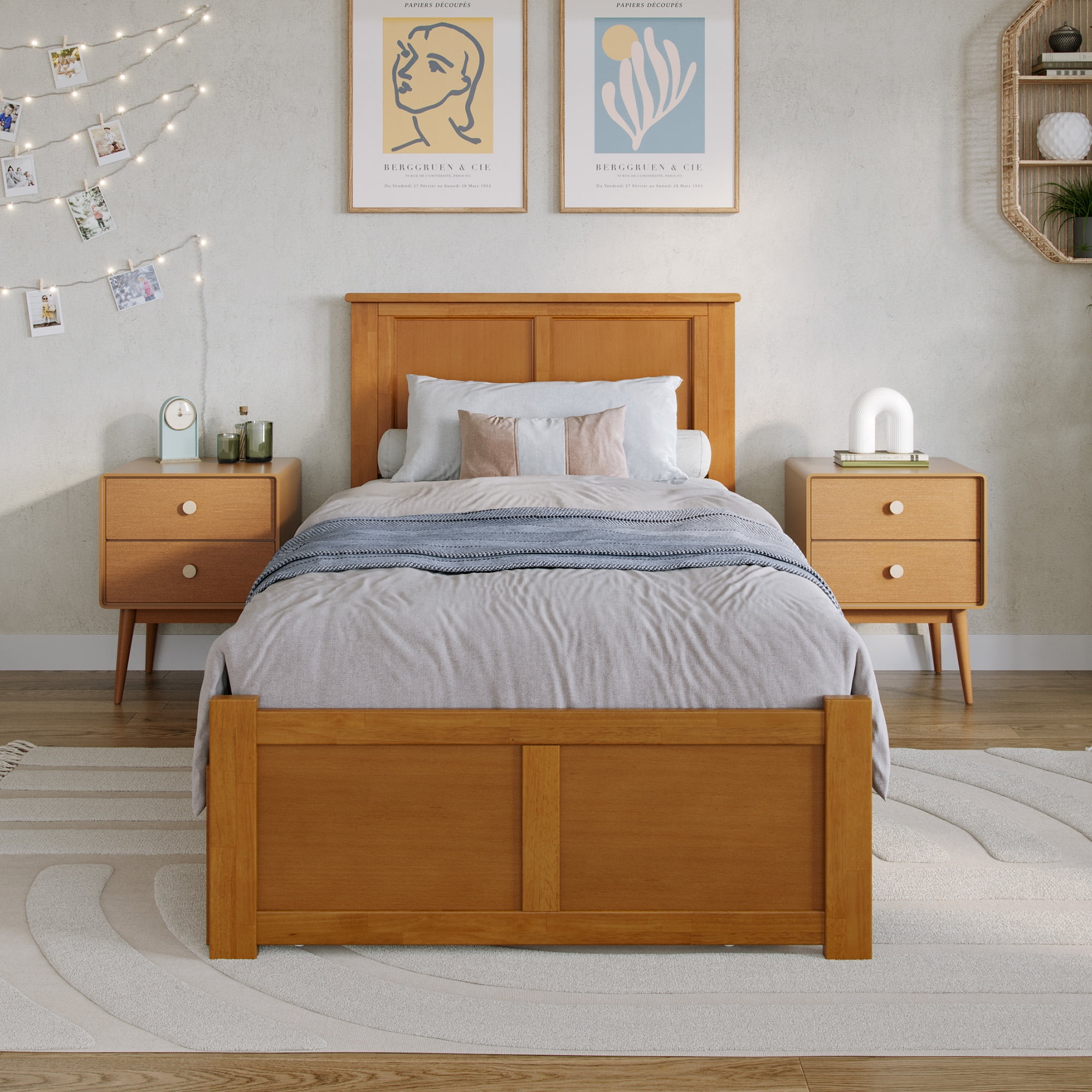 AFI Madison Twin-XL Wood Platform Bed with Footboard and Twin-XL Trundle, Light Toffee - Image 2