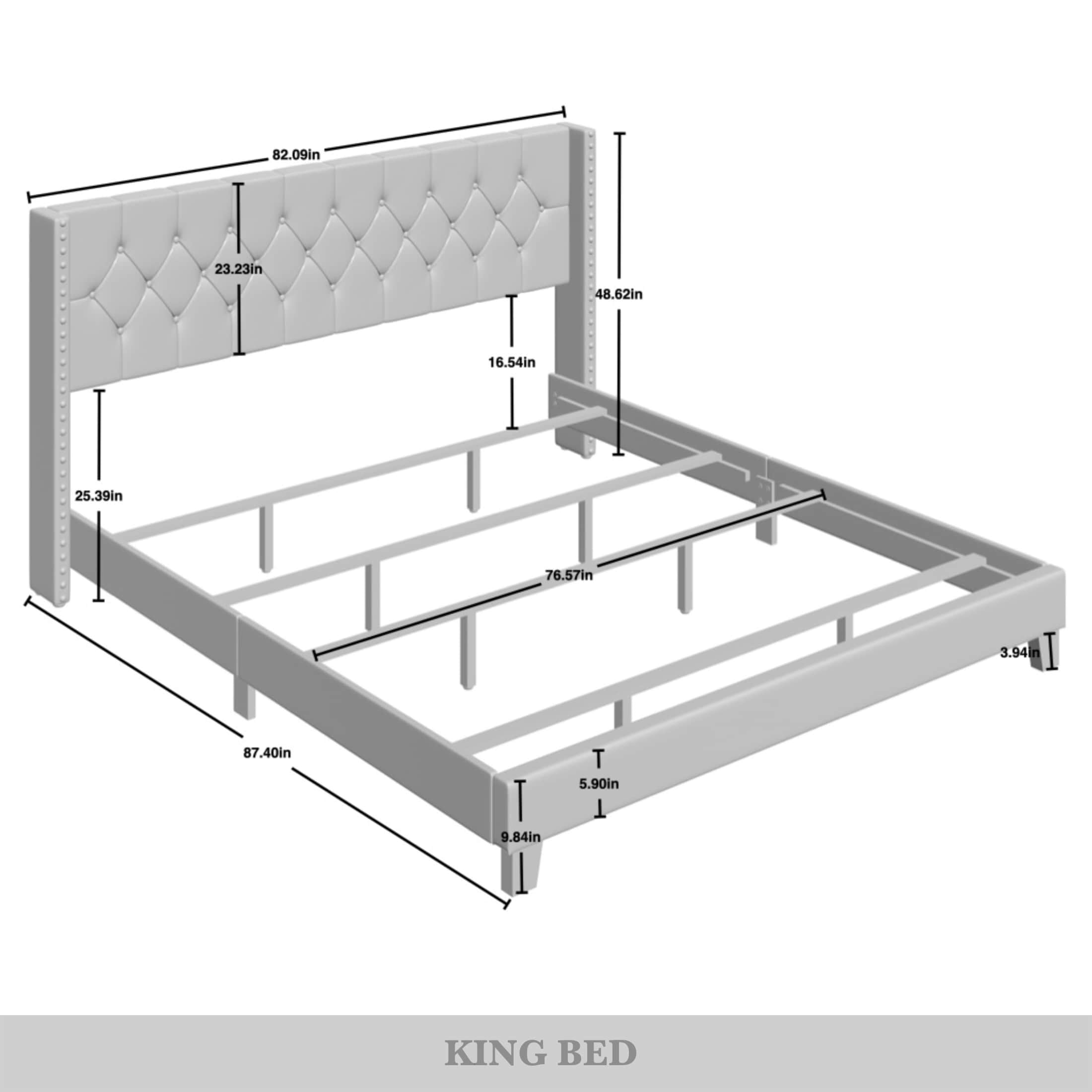 Castle Place Nailhead Trim Wingback Upholstered Bed, Gold Faux Leather, King - Image 6