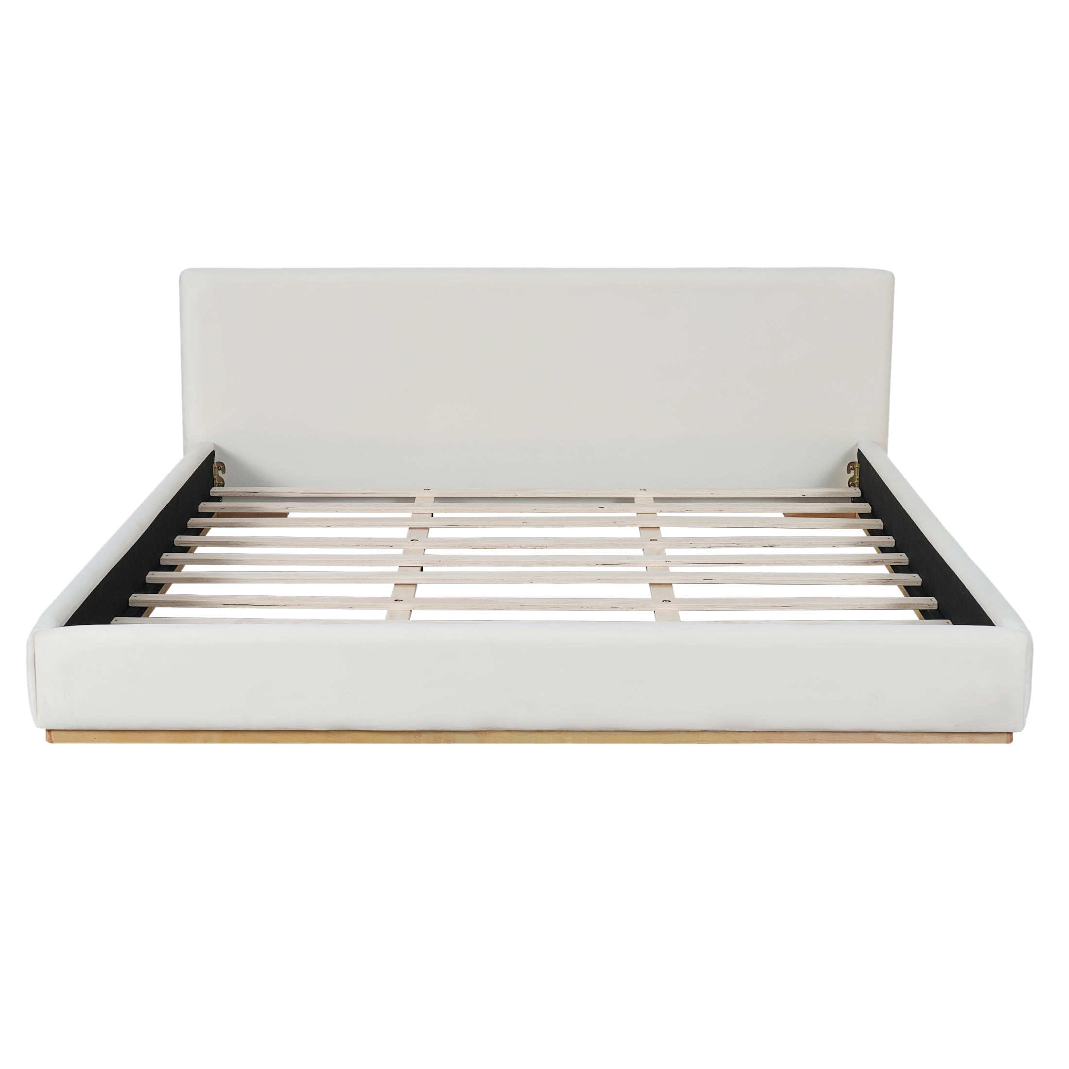 Christopher Knight Home Velvet Upholstered King Bed, Solid Wood Platform Bed Frame, White - Image 7