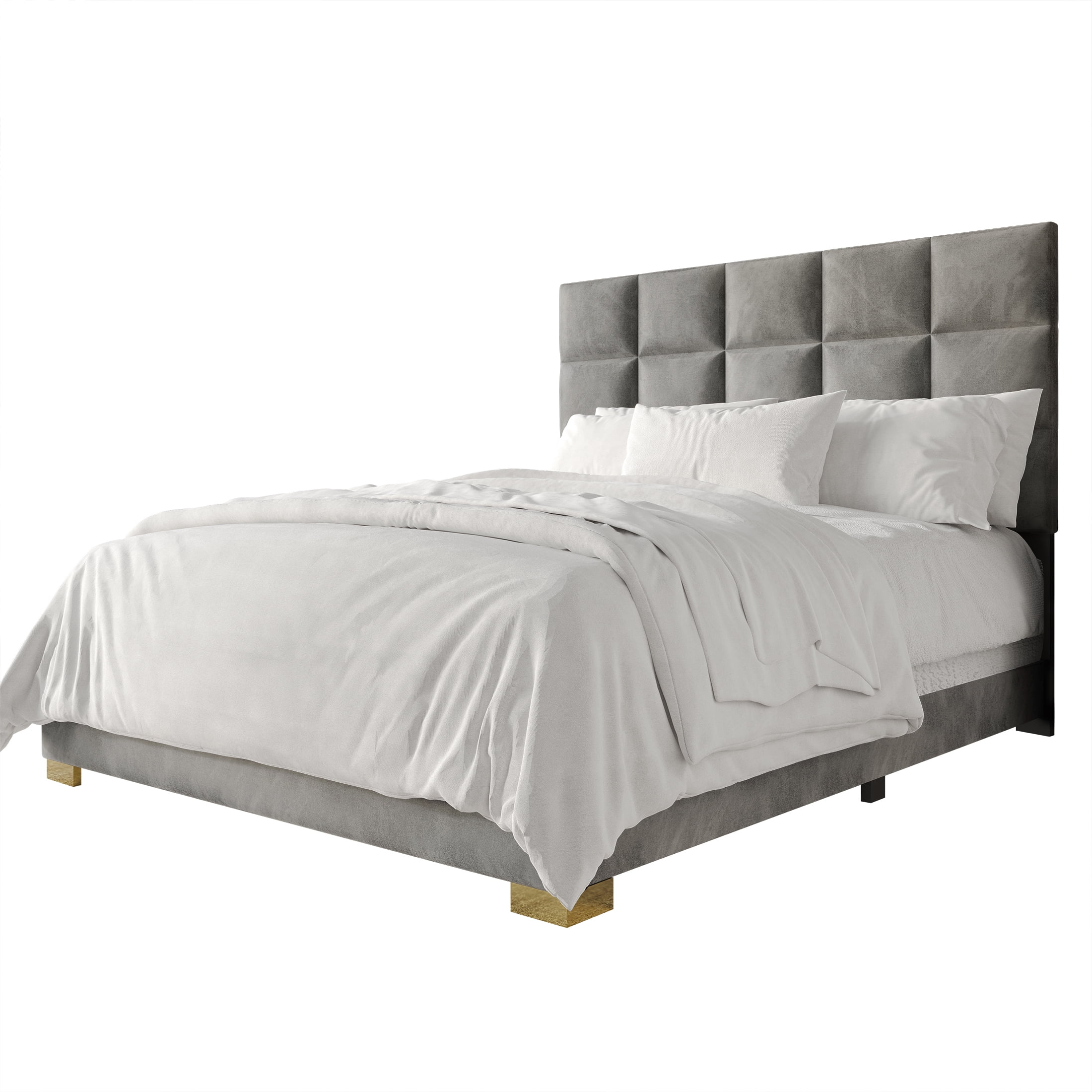 Castle Place Modern Elegance Velvet Upholstered King Bed, Silver Grey - Image 2