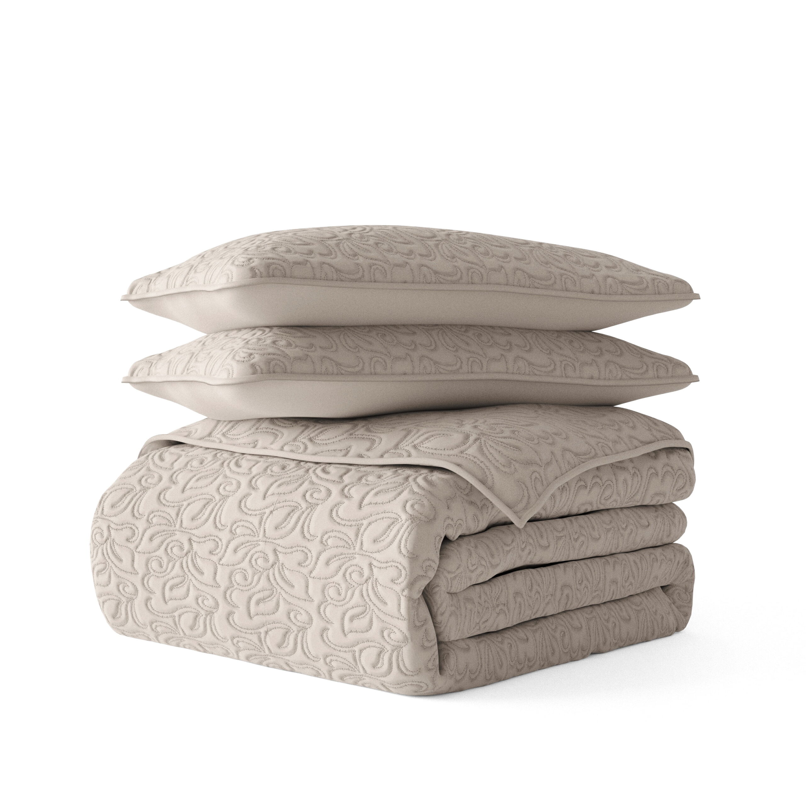 Noble Linens 3 Piece Latte Floral Stitch Quilt Set, King / CalKing - Image 2