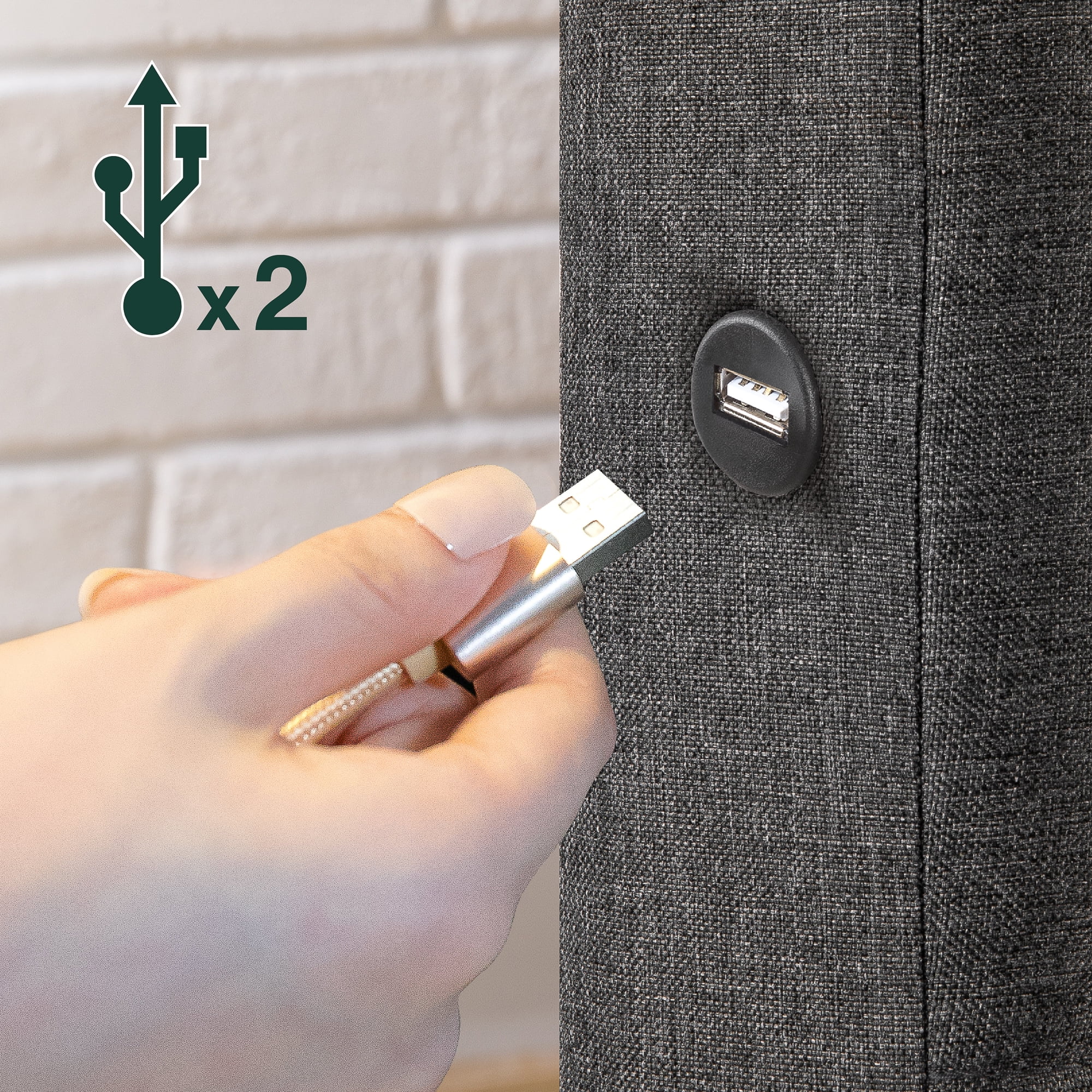 Zinus Lottie 35" Upholstered Platform Bed Frame with USB Ports, Grey, Queen - Image 7