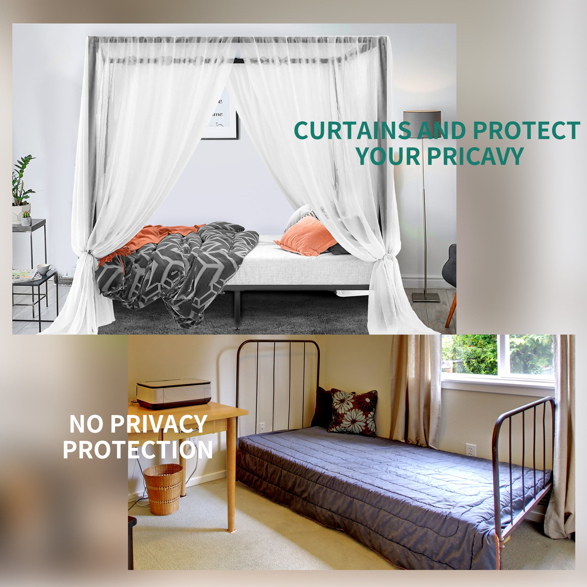 Dextrus King Size Metal Four Poster Canopy Bed Frame, Sturdy Platform with Built-in Headboard, Black - Image 5