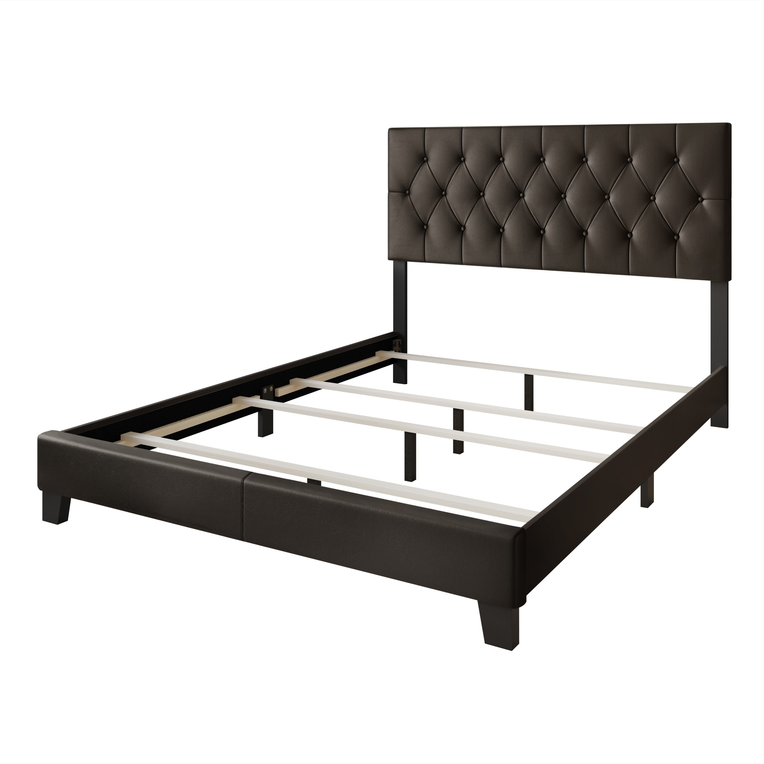 Home Design Omaha Queen Tufted Upholstered Panel Bed Frame, Dark Brown, Easy Assembly - Image 5
