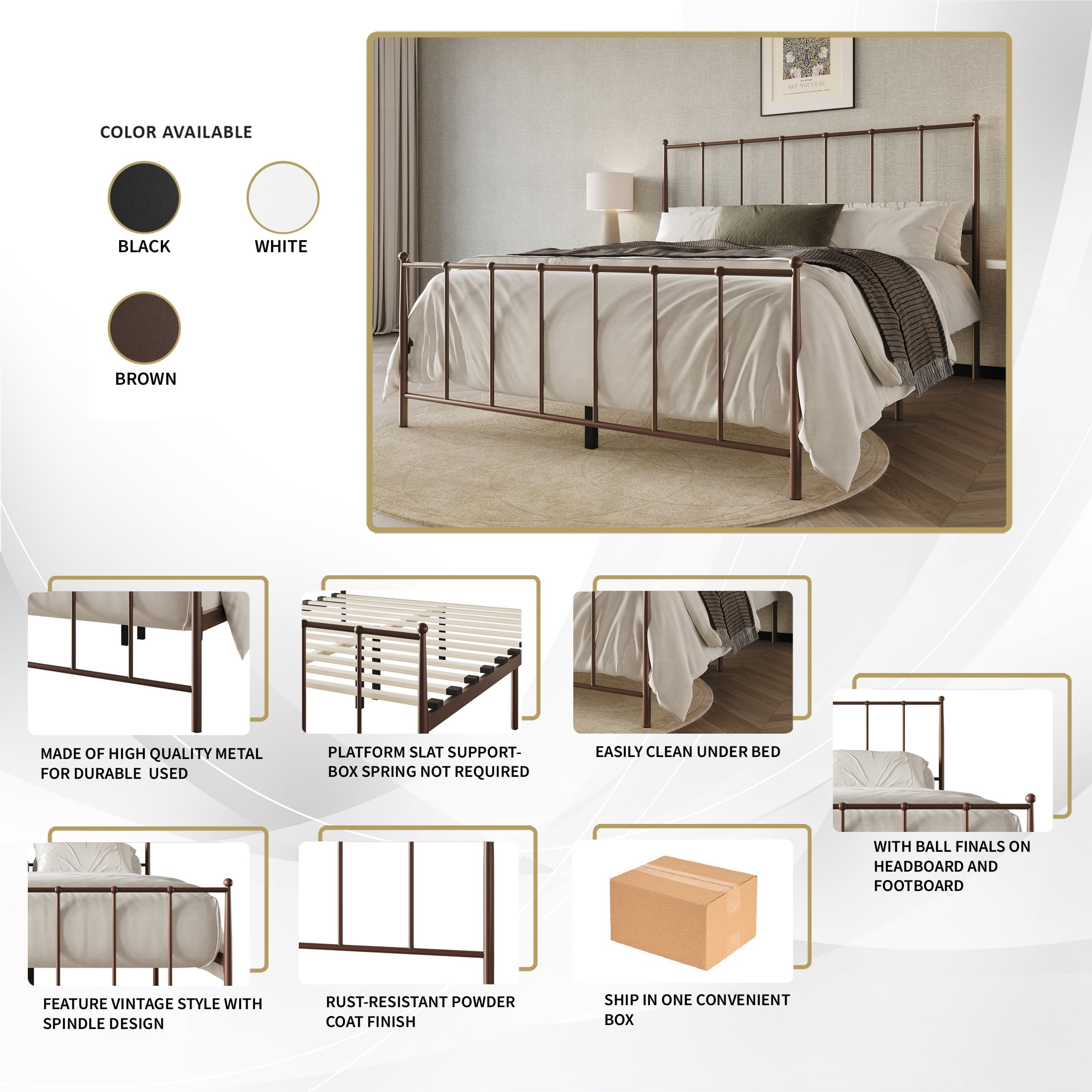 Castle Place Metal Full Size Platform Bed, Black, Classic - Image 7