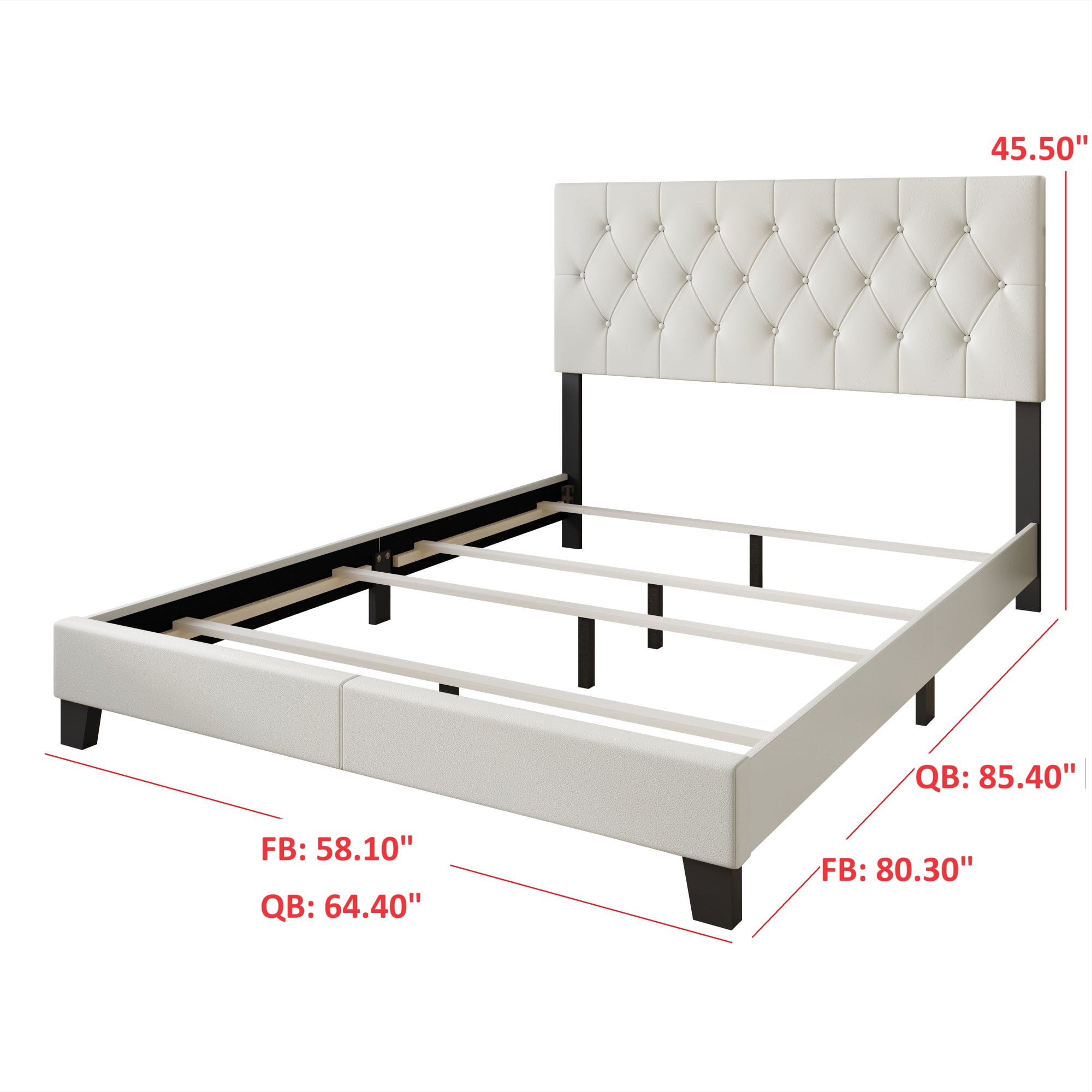 Home Design Boone Queen Tufted Upholstered Panel Bed with Faux Leather and Padded Headboard, White, Easy Assembly - Image 6