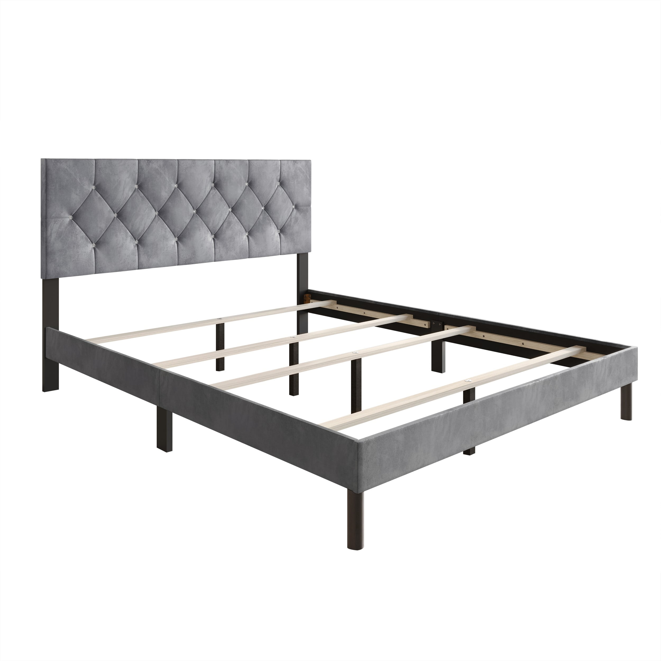 Home Design Groton Twin Tufted Velvet Upholstered Panel Bed Frame with Button-Tufted Headboard & Wingback Design, Silver Gray, Easy Assembly - Image 7