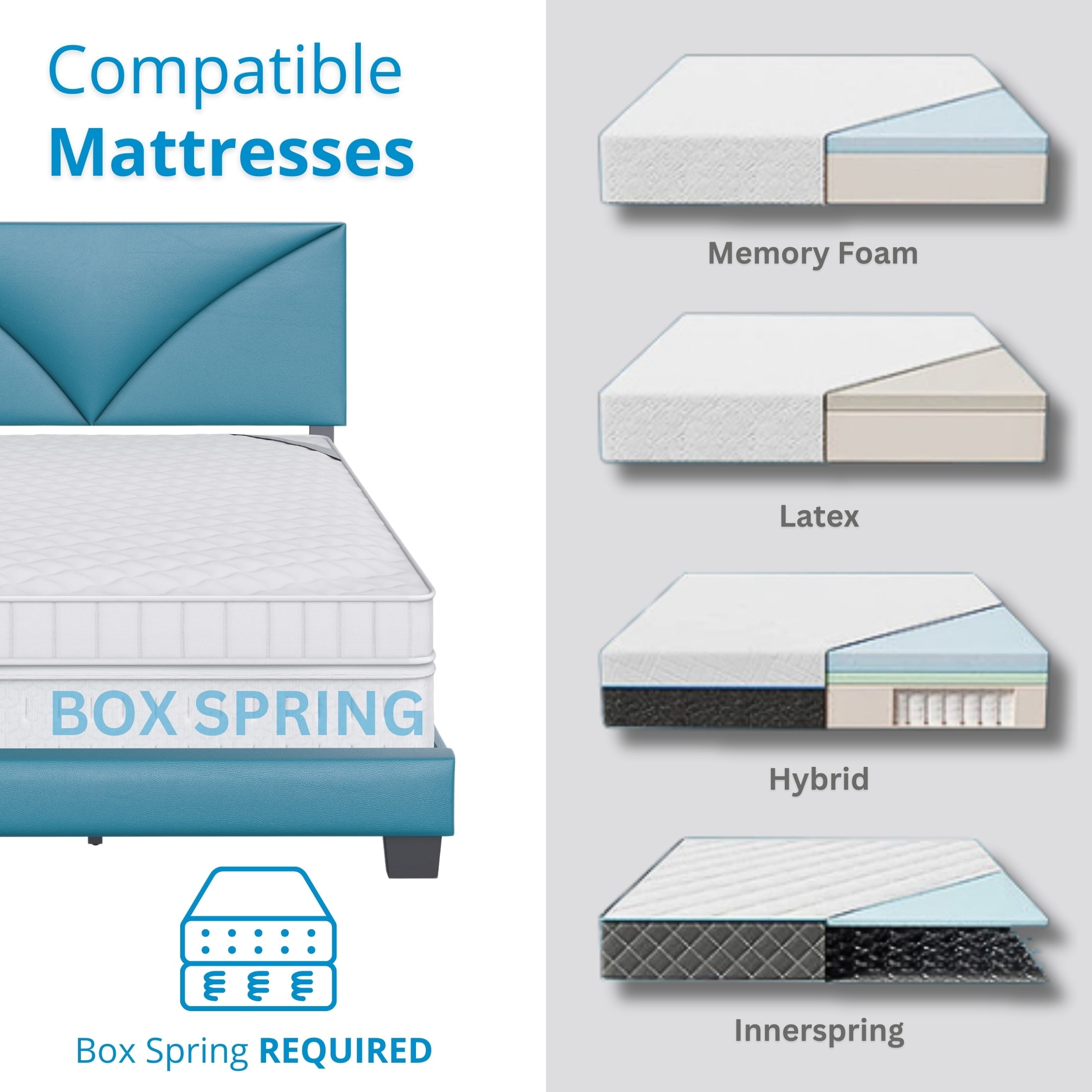 Boyd Sleep Cornerstone Teal Faux Leather Queen Size Upholstered Platform Bed, Qualified Box Spring or Foundation Required for Use - Image 3