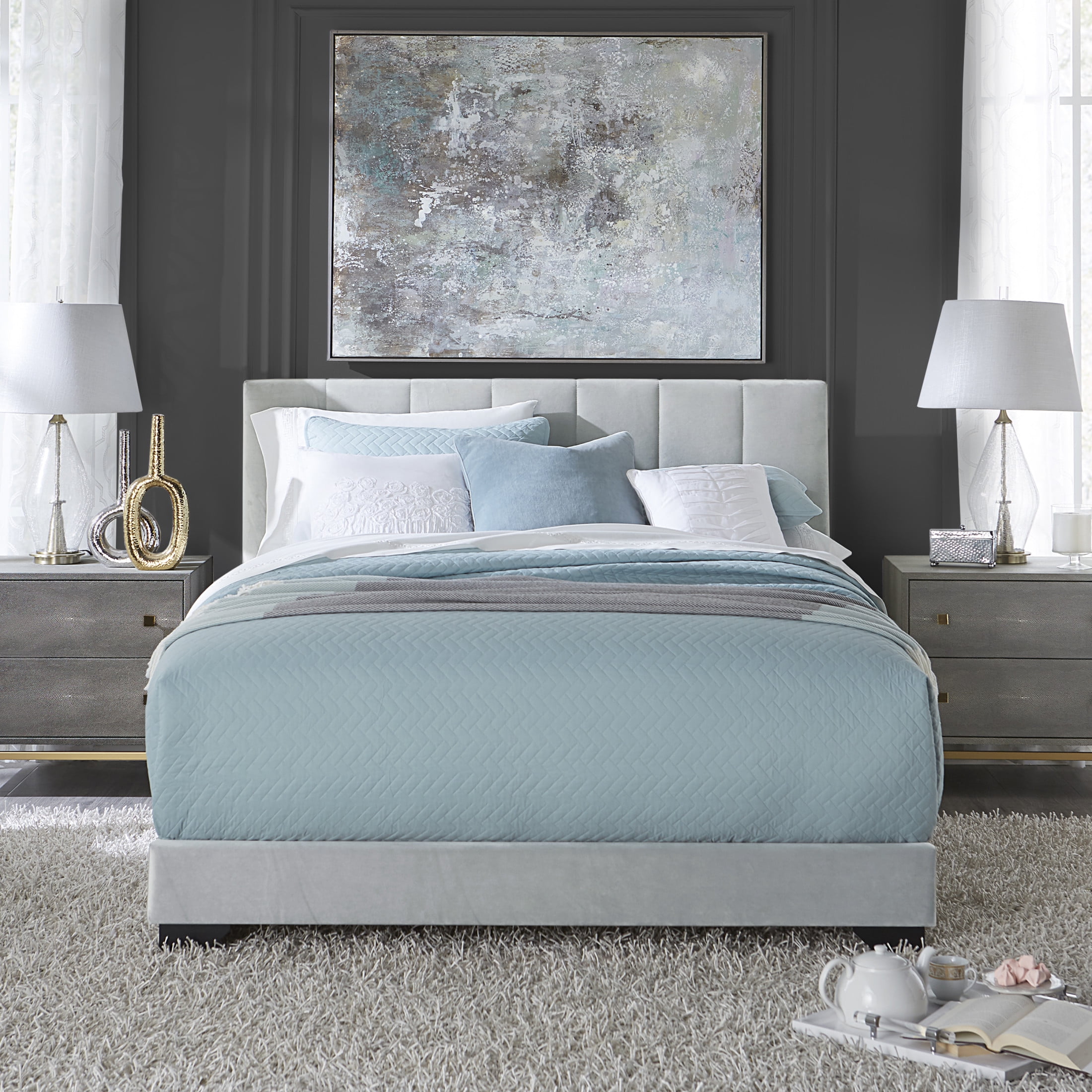 Reece Channel Stitched Upholstered Queen Bed, Platinum, by Hillsdale Living Essentials - Image 5