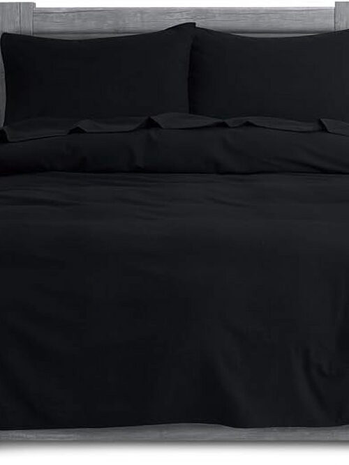 Elegant Comfort Soft 4-Piece Cotton Flannel Sheet Set -Deep Pocket Fitted Sheet, Flannel Sheets - Full, Black