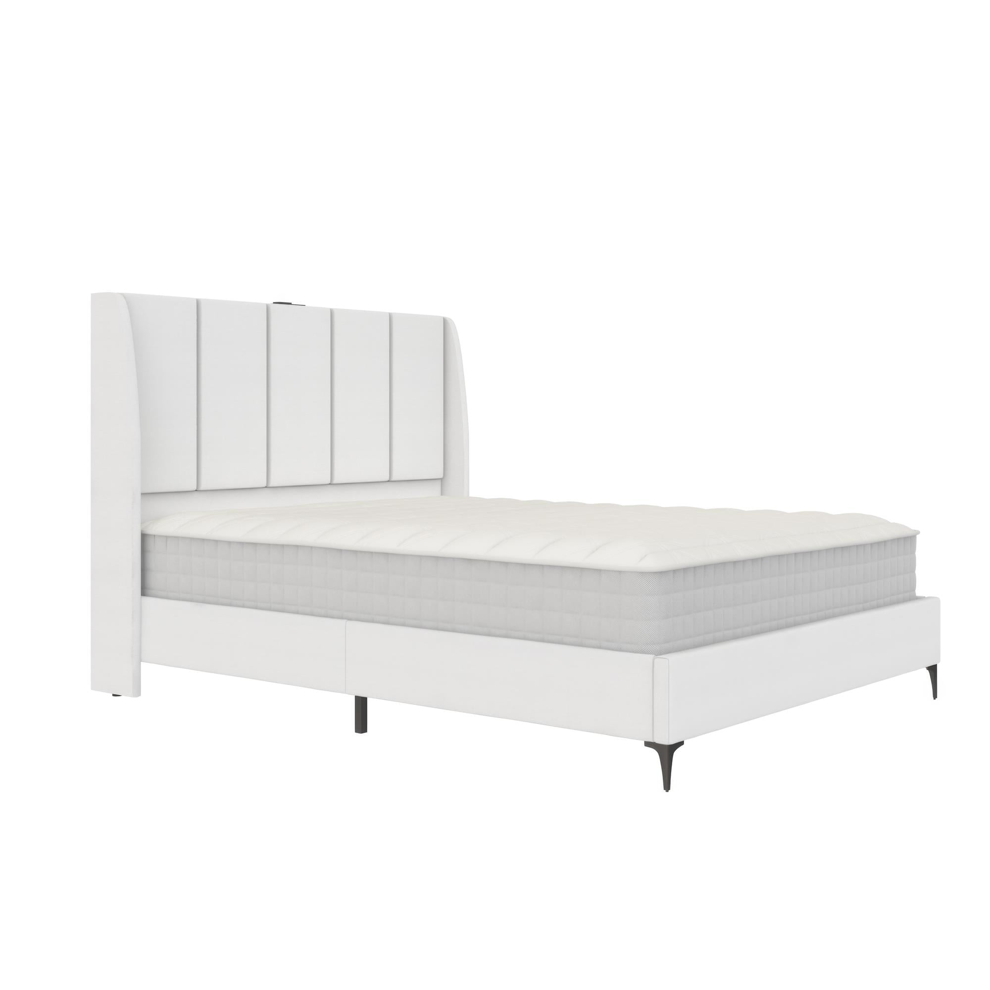 DHP Lamora Upholstered Wingback Bed Frame with USB, Queen, Light Gray Linen - Image 4