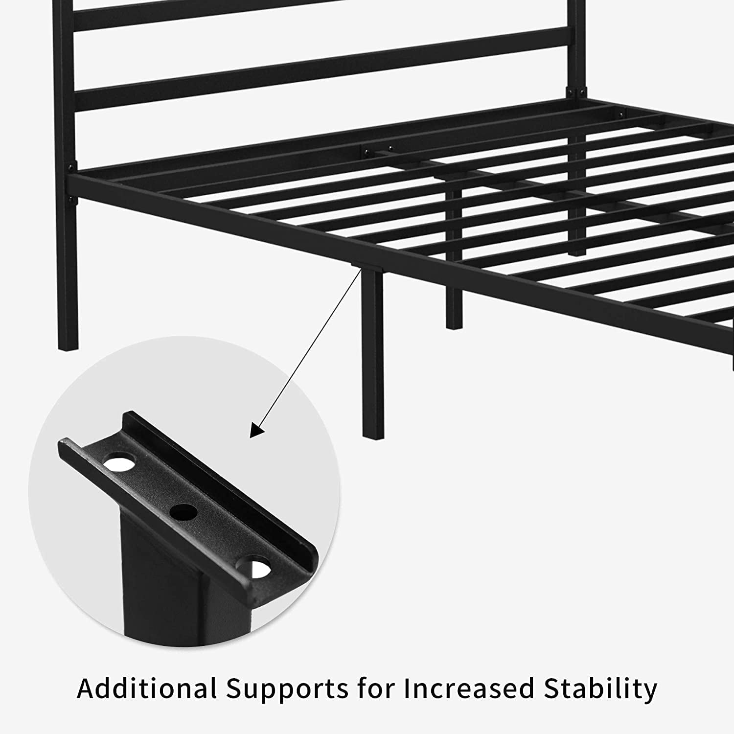 Dextrus King Size Metal Four Poster Canopy Bed Frame, Sturdy Platform with Built-in Headboard, Black - Image 6