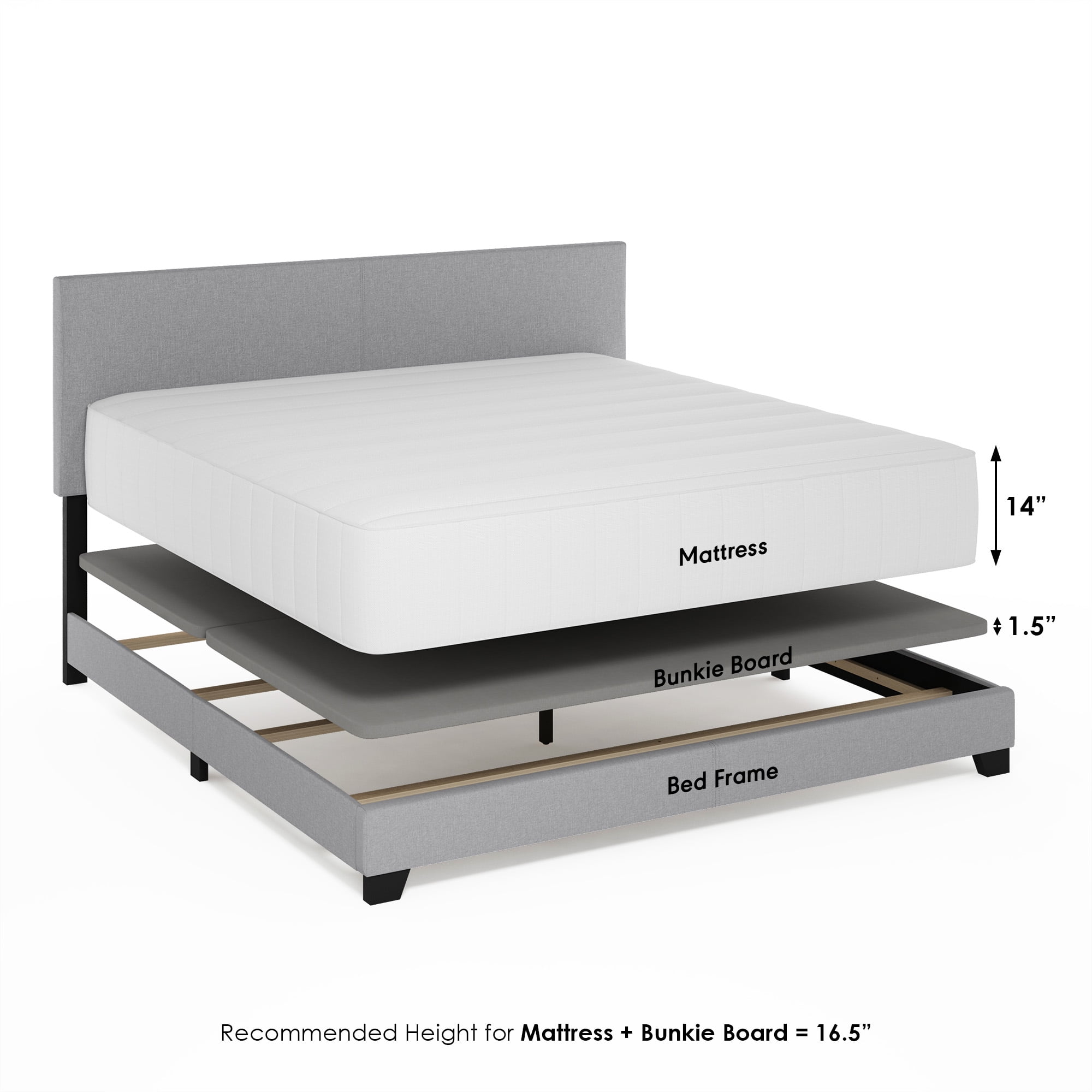 Furinno Pessac Fabric Upholstered Bed Frame with Wooden Slat Support, King, Glacier - Image 4