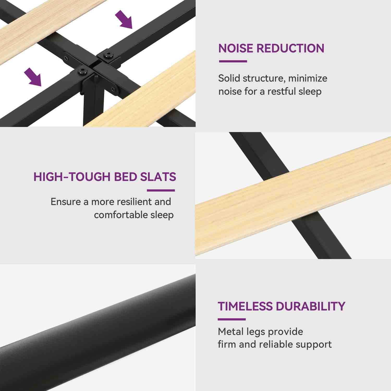 Uforic Farmhouse Queen Metal Platform Bed Frame with Headboard & Soundproof Cotton, Black - Image 2