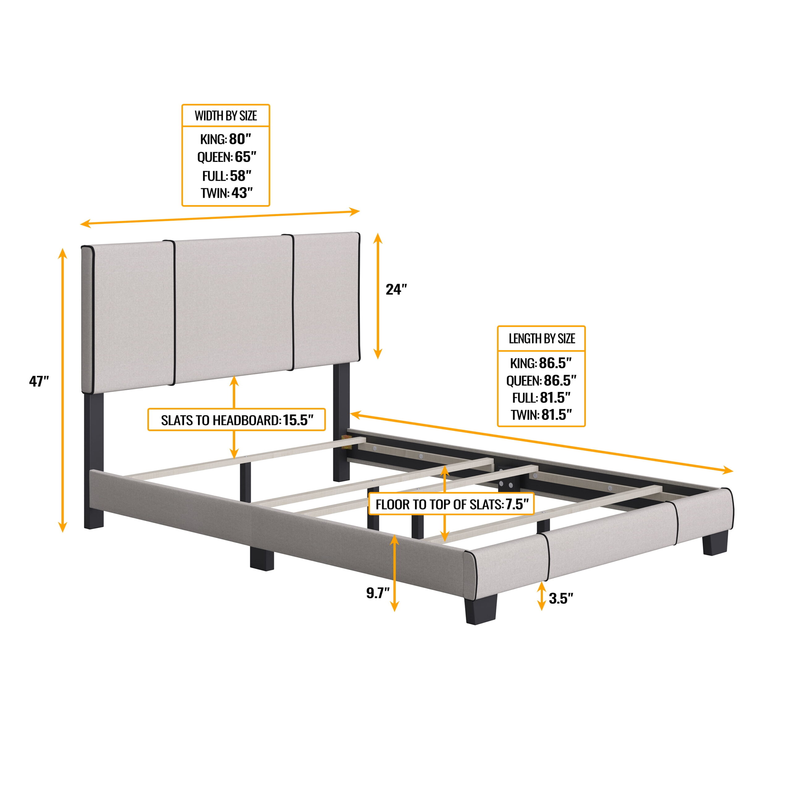 Boyd Sleep Lucena Off White Linen Queen Size Upholstered Platform Bed Frame with Adjustable Headboard, Qualified Box Spring or Foundation Required for Use - Image 3