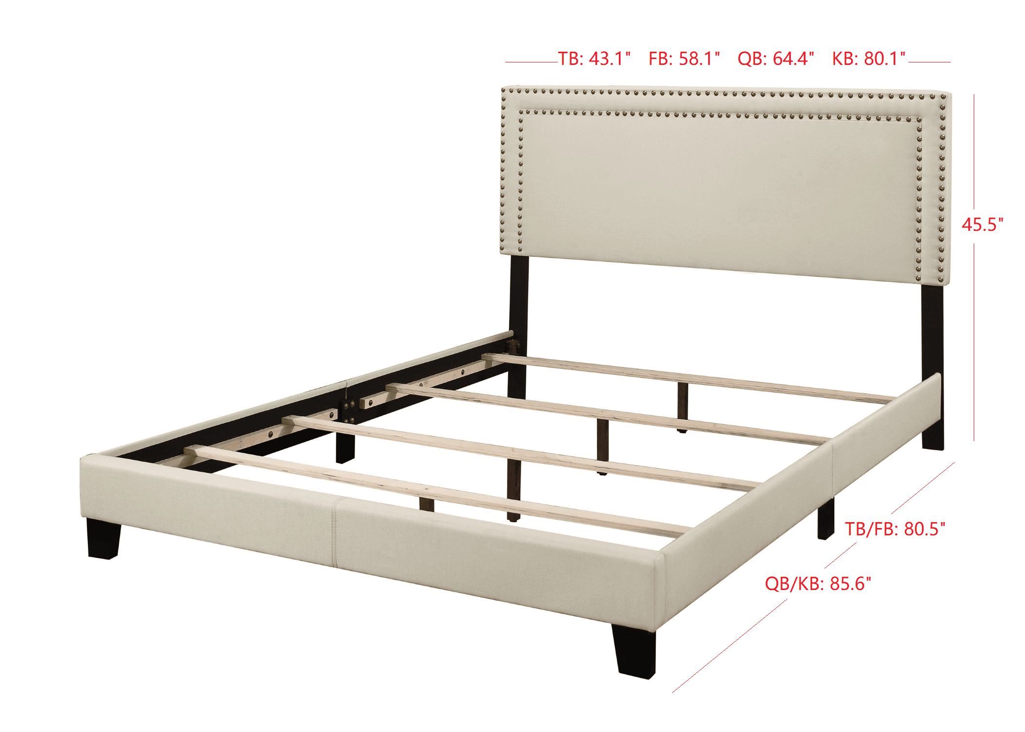 Home Design Adam Queen Upholstered Panel Bed Frame with Nailhead Trim and Padded Headboard, Beige, Easy assembly - Image 6