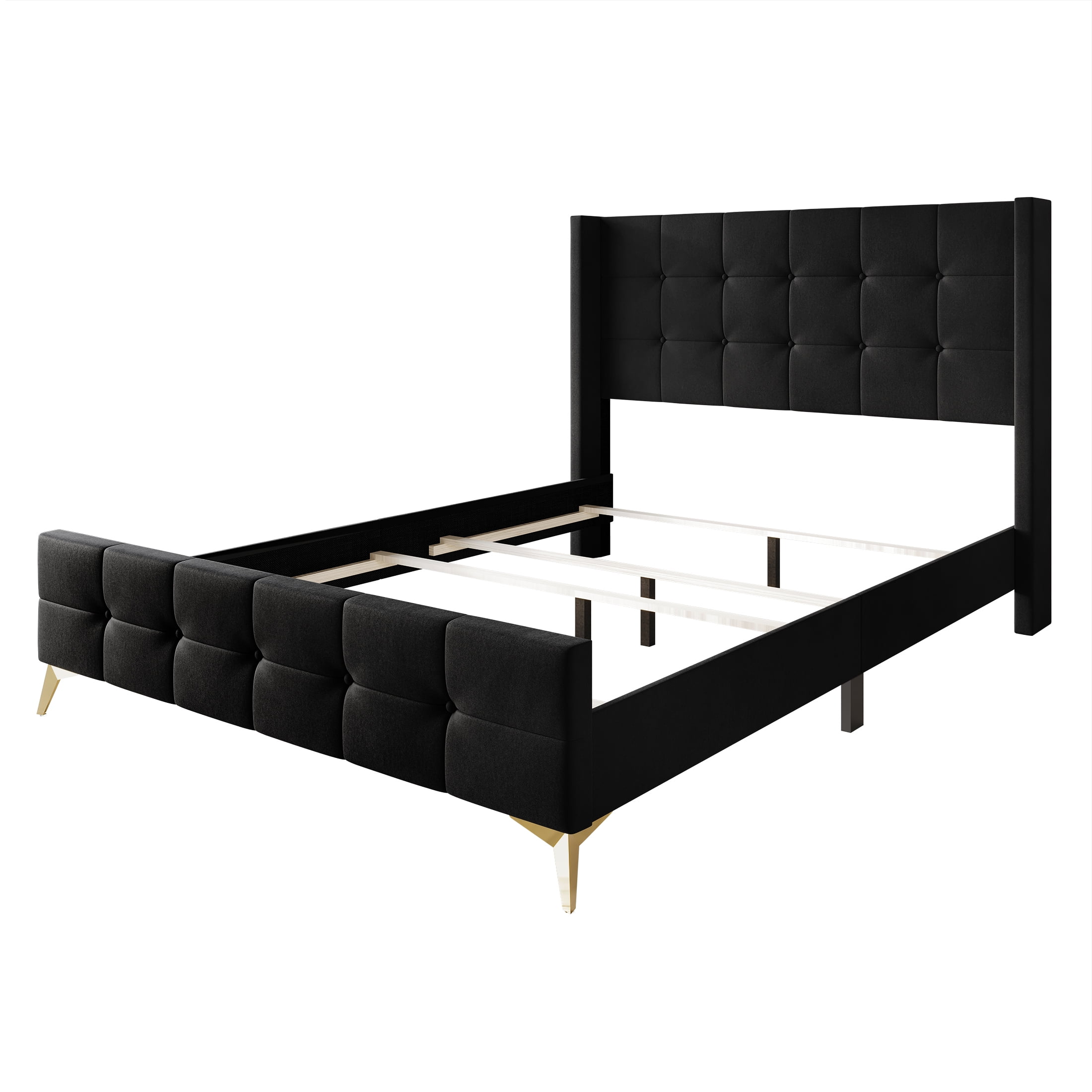 Castle Place Luxury Full Size Velvet Upholstered Bed In Black - Image 6