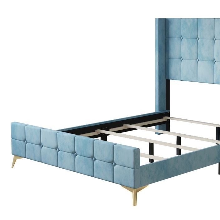 Home Design Gisella Full Upholstered Panel Bed Frame with Headboard Wingback for Adult, Blue, Easy Assembly - Image 5