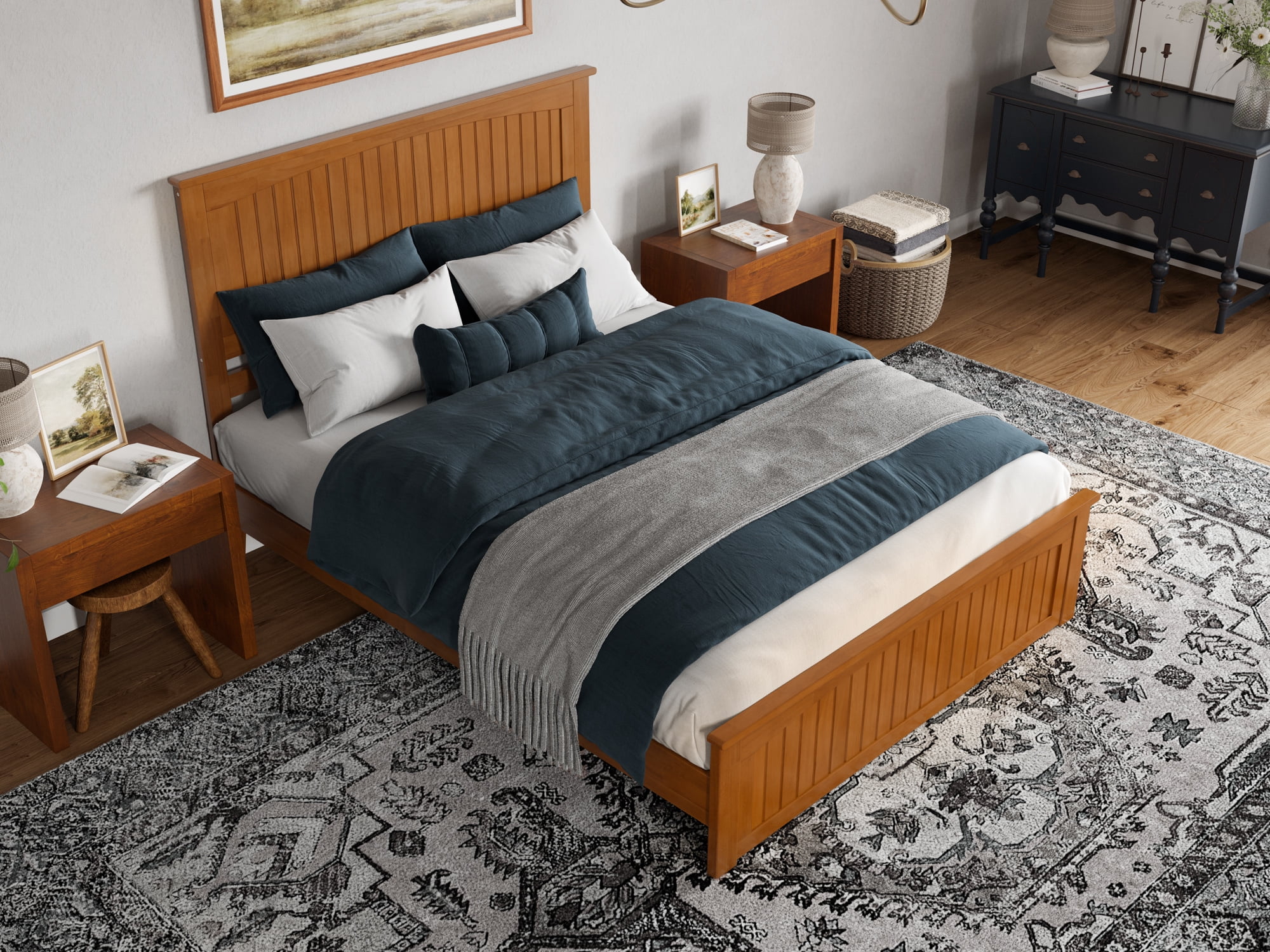 AFI Naples Queen Solid Wood Low Profile Platform Bed with Matching Footboard, Light Toffee - Image 2