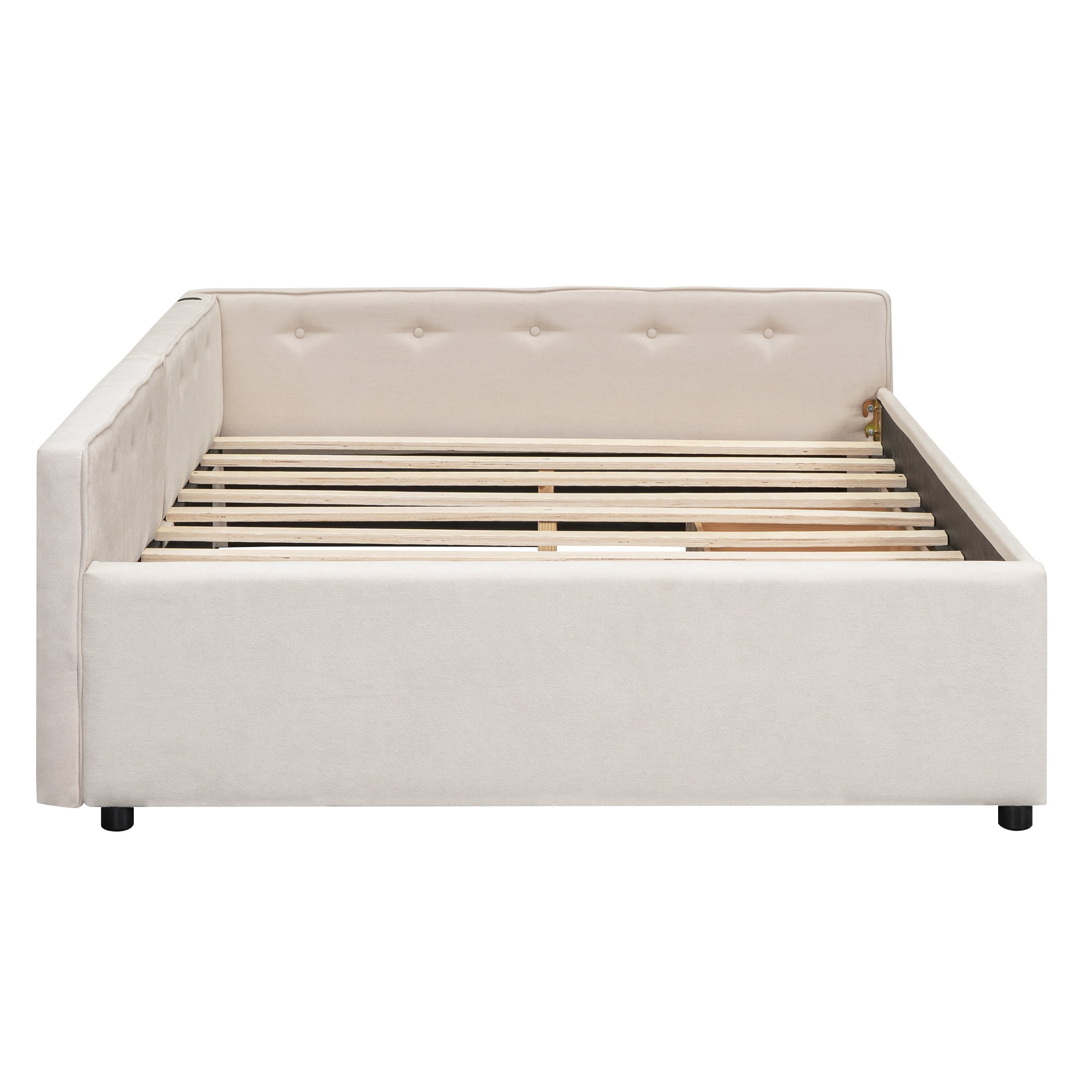 Euroco Upholstered Full Size Platform Bed with 2 Storage Drawers for Kids Teens, Beige - Image 5