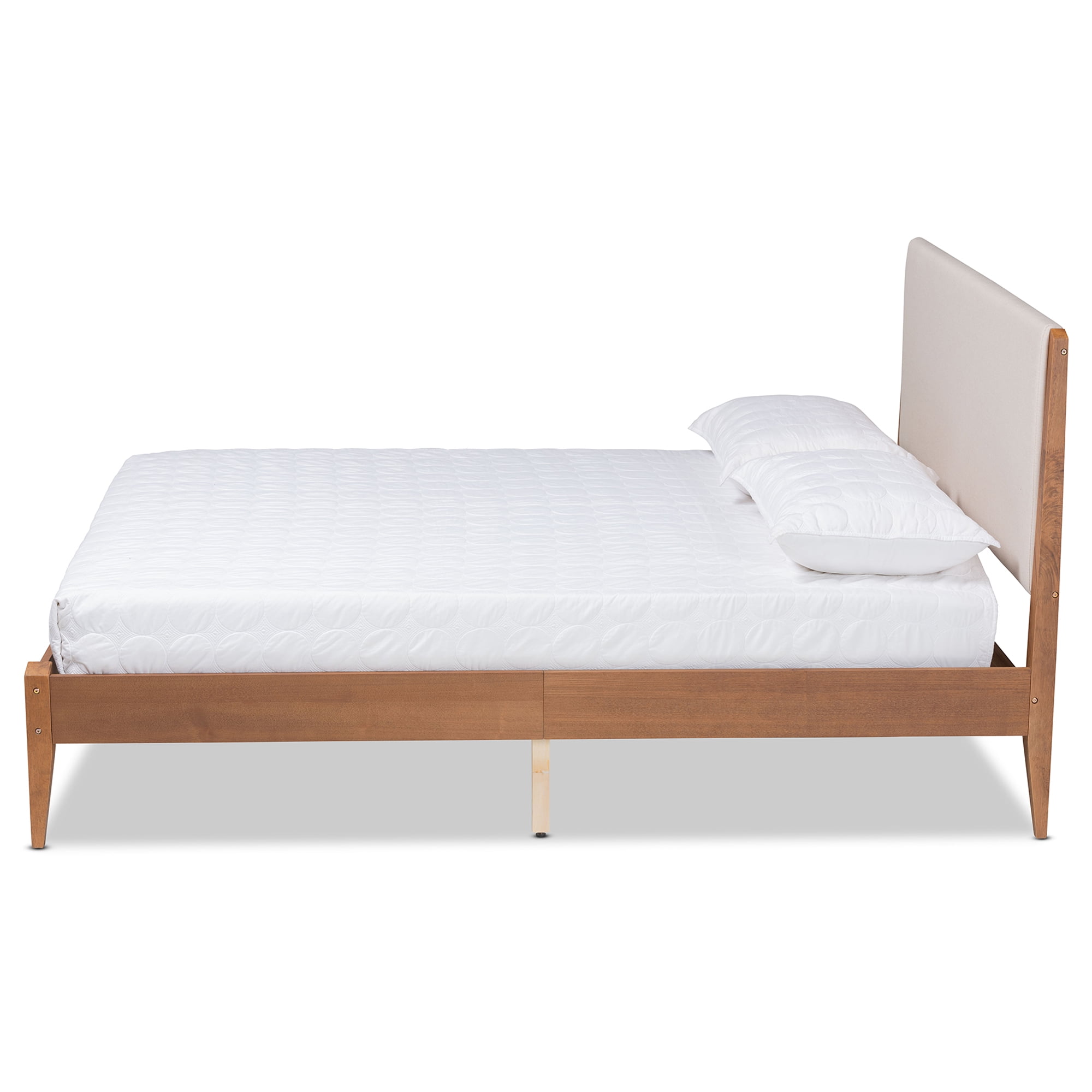 Baxton Studio Lenora Mid-Century Modern Beige Fabric Upholstered and Walnut Brown Finished Wood Queen Size Platform Bed - Image 3